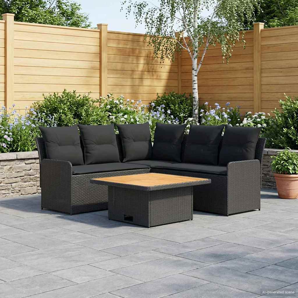 Furniture Sets with Pillow 4 pcs Black PE Rattan