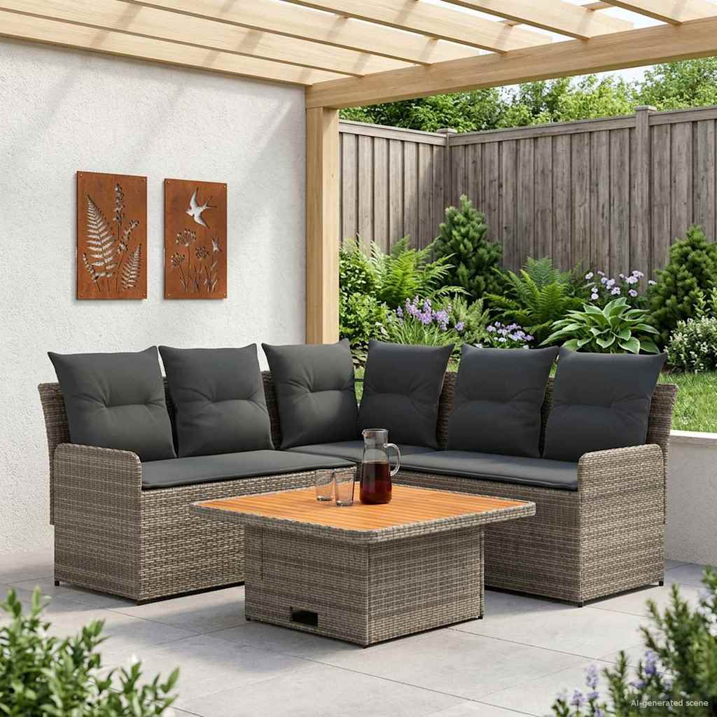 Furniture Sets with Pillow 4 pcs Grey and Dark Grey PE Rattan