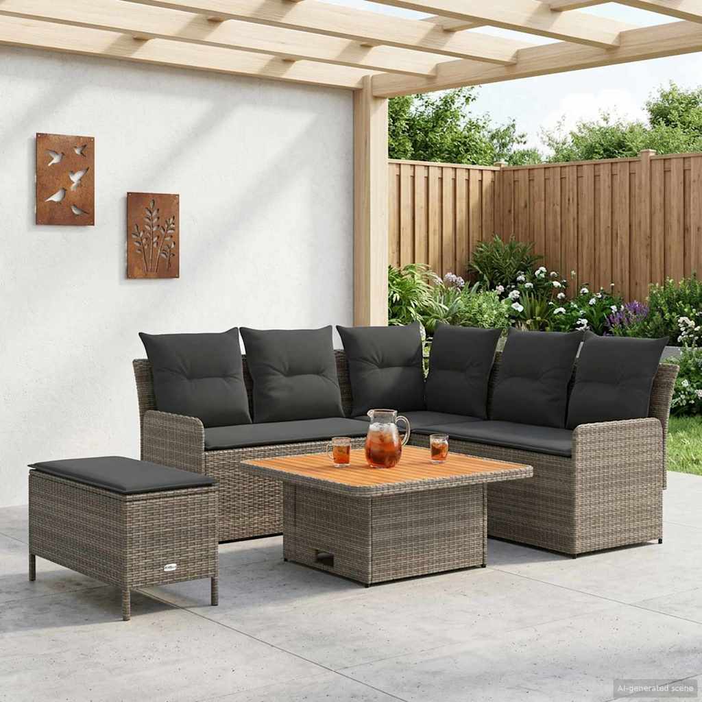 Furniture Sets with Pillow 5 pcs Grey and Dark Grey PE Rattan