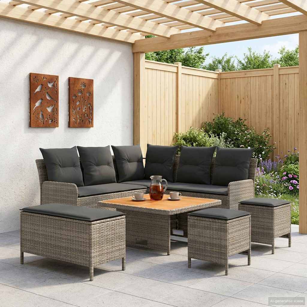 Furniture Sets with Pillow 7 pcs Grey and Dark Grey PE Rattan