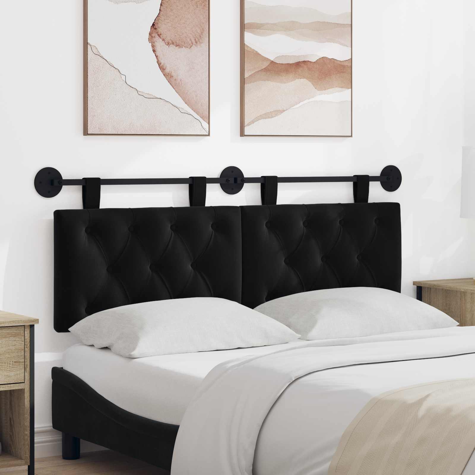 Hanging Headboard with LED Light Black Velvet