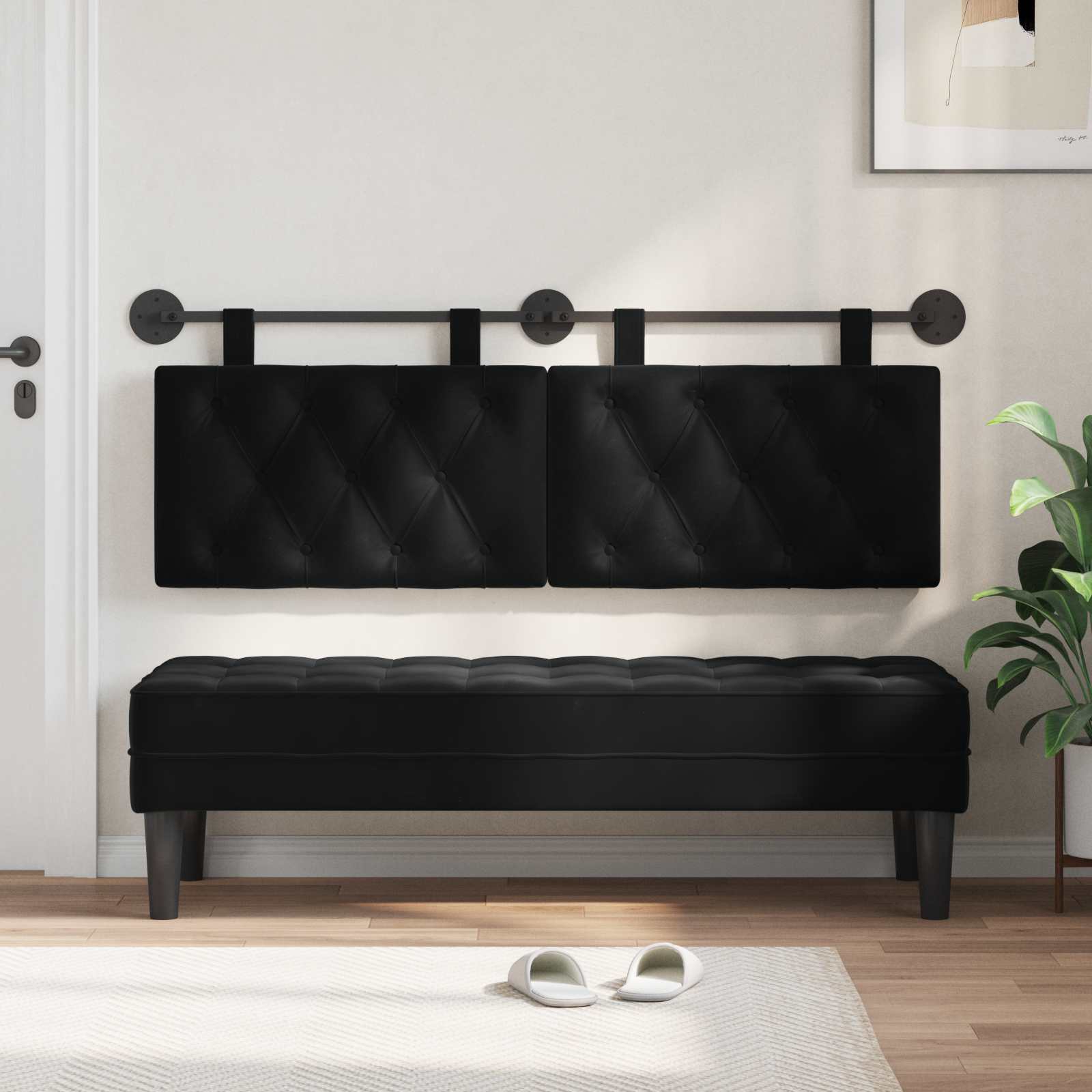 Hanging Headboard with LED Light Black Velvet