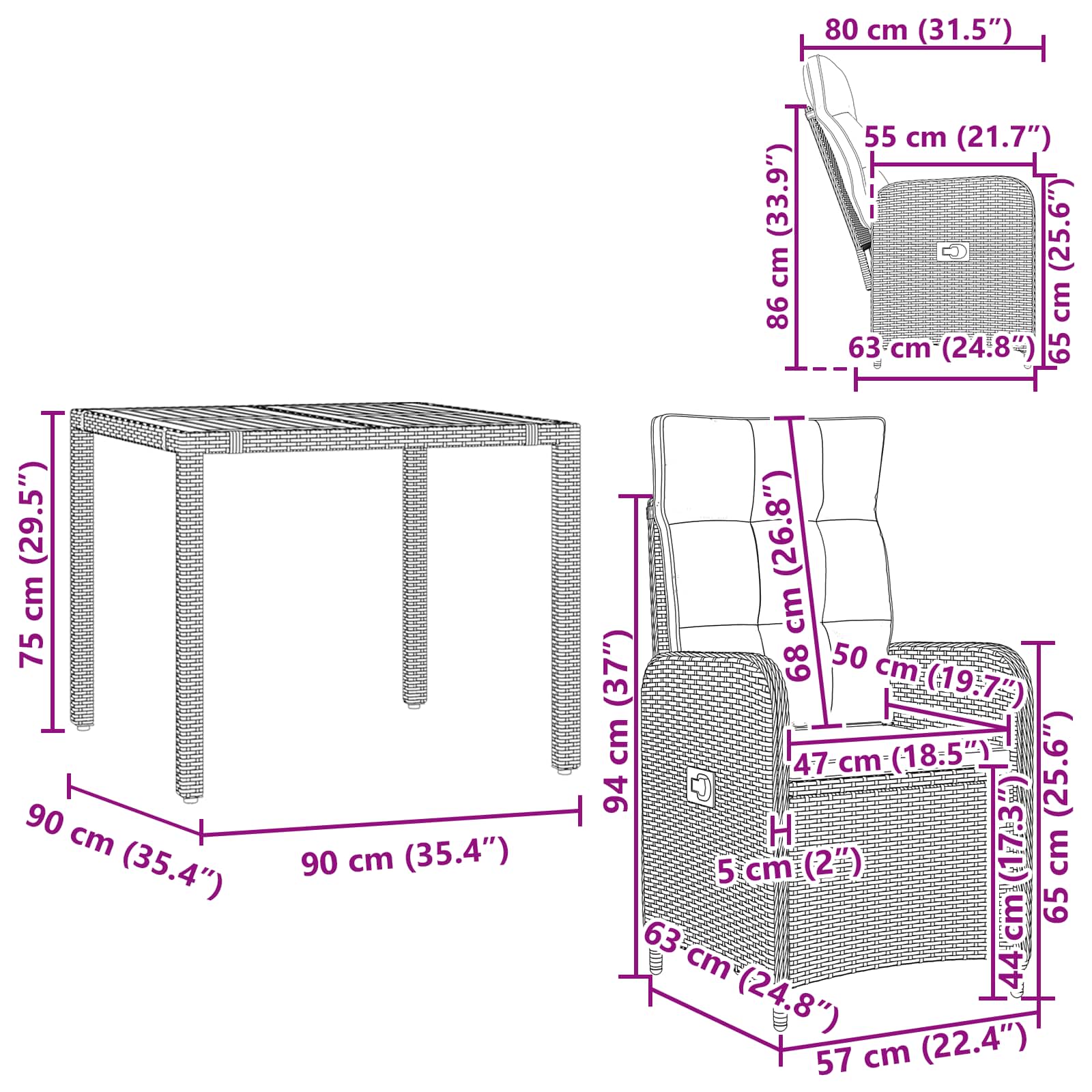 Outdoor Dining Set 3 pcs Light Grey and Dark Grey