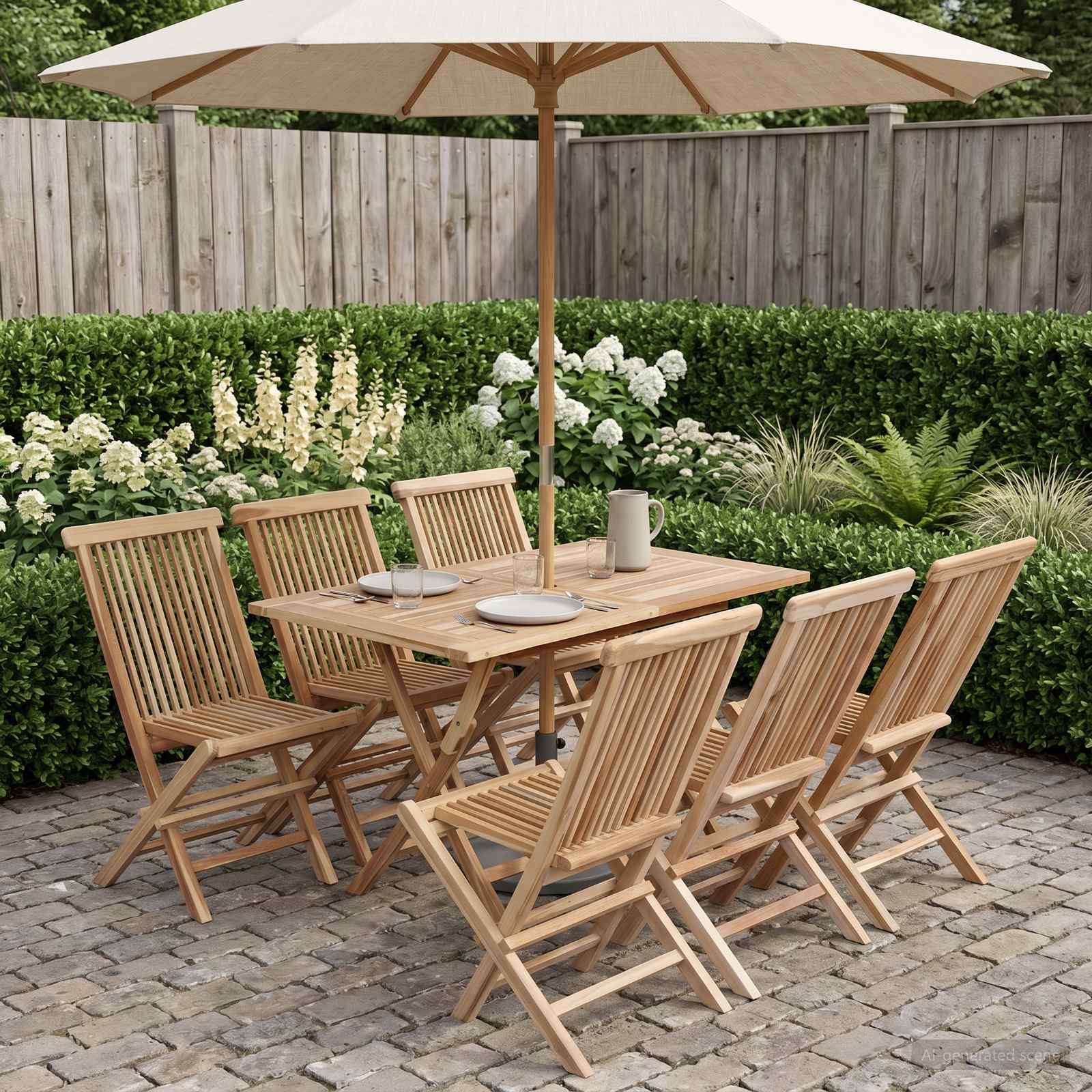 Garden Furniture Set 7 pcs Natural Solid Teak Wood
