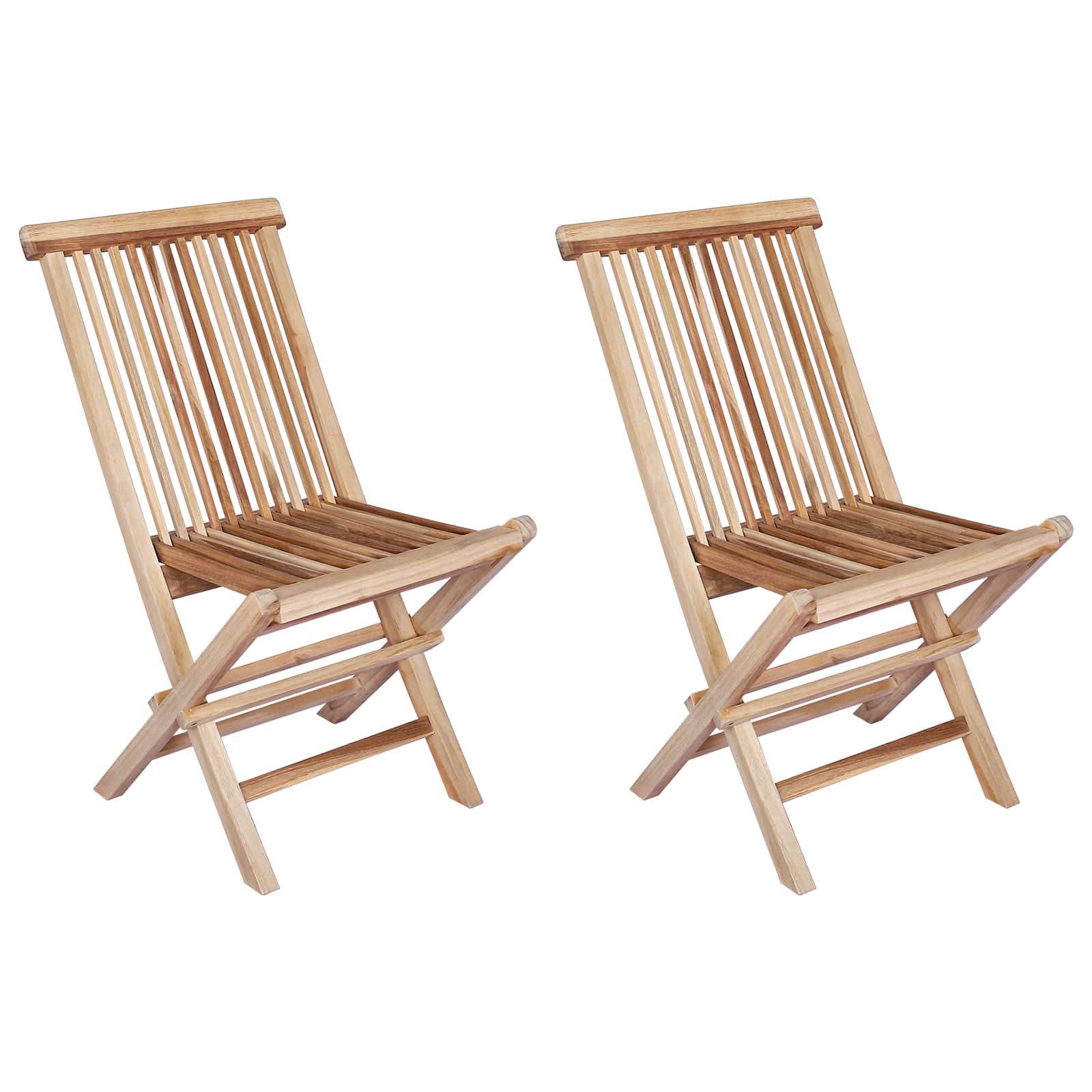Folding Garden Chair 2 pcs Natural Solid Teak Wood