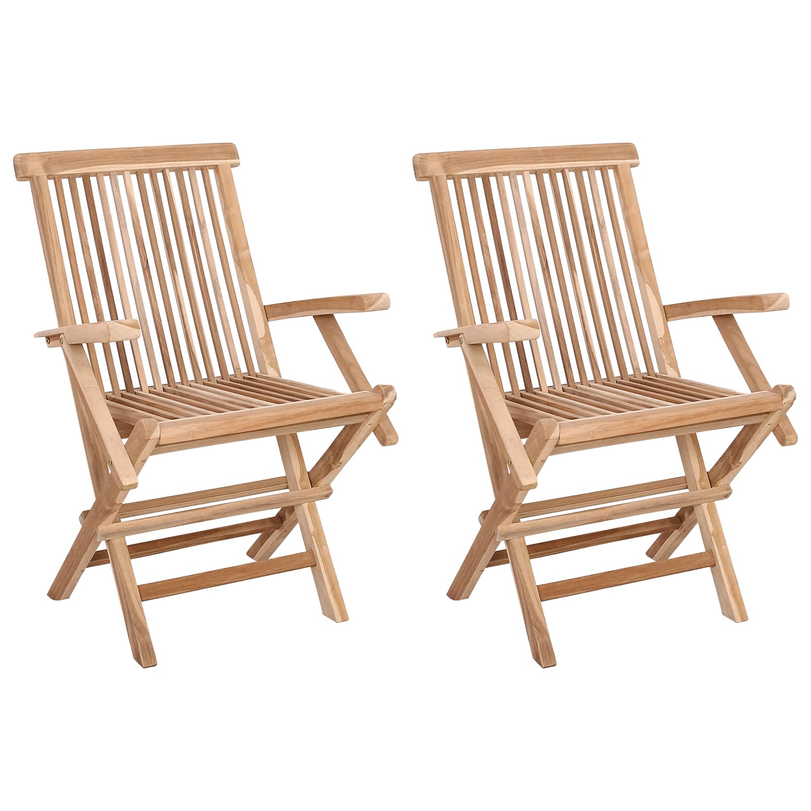 Folding Garden Chair 2 pcs Natural Solid Teak Wood