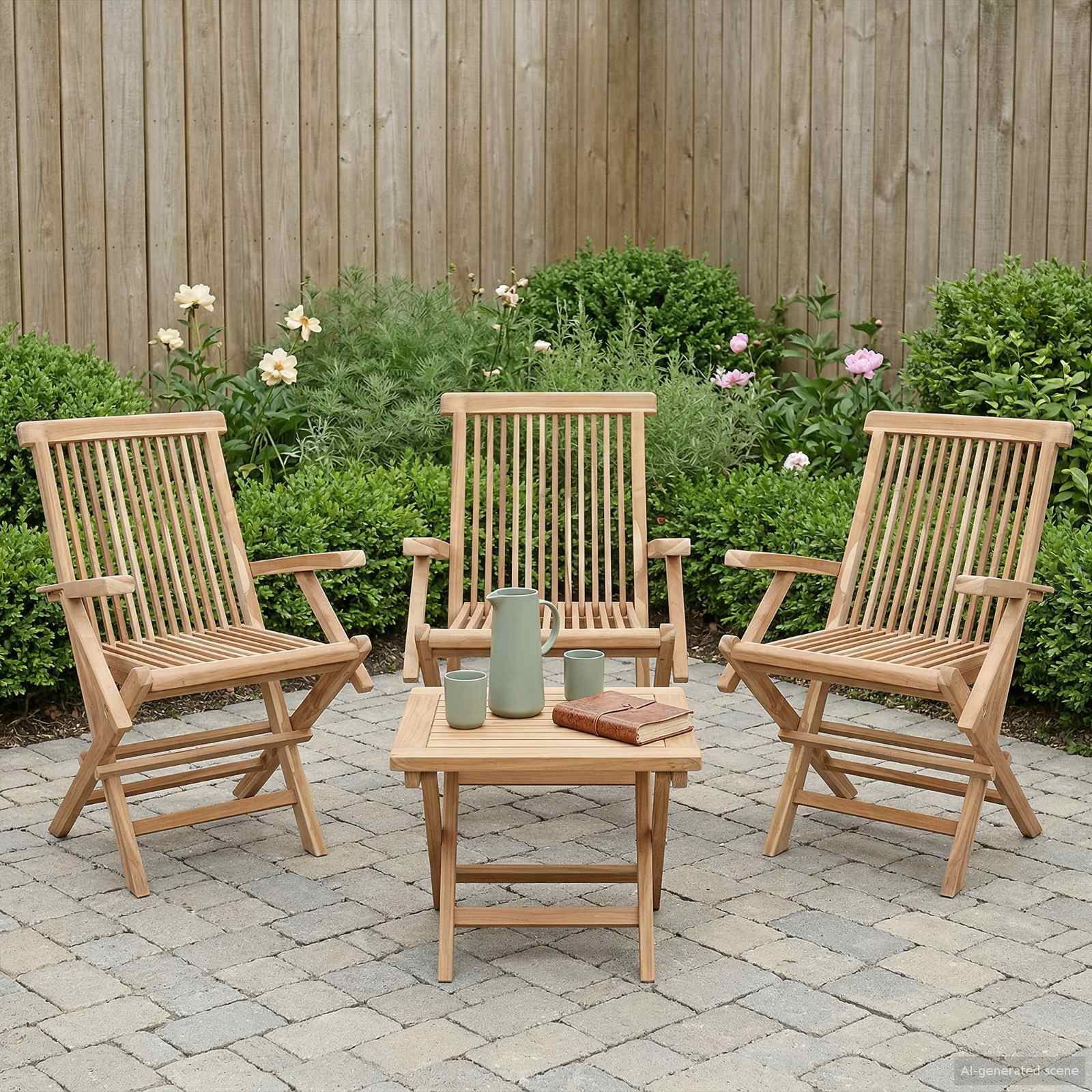 Folding Garden Chair 3 pcs Natural Solid Teak Wood