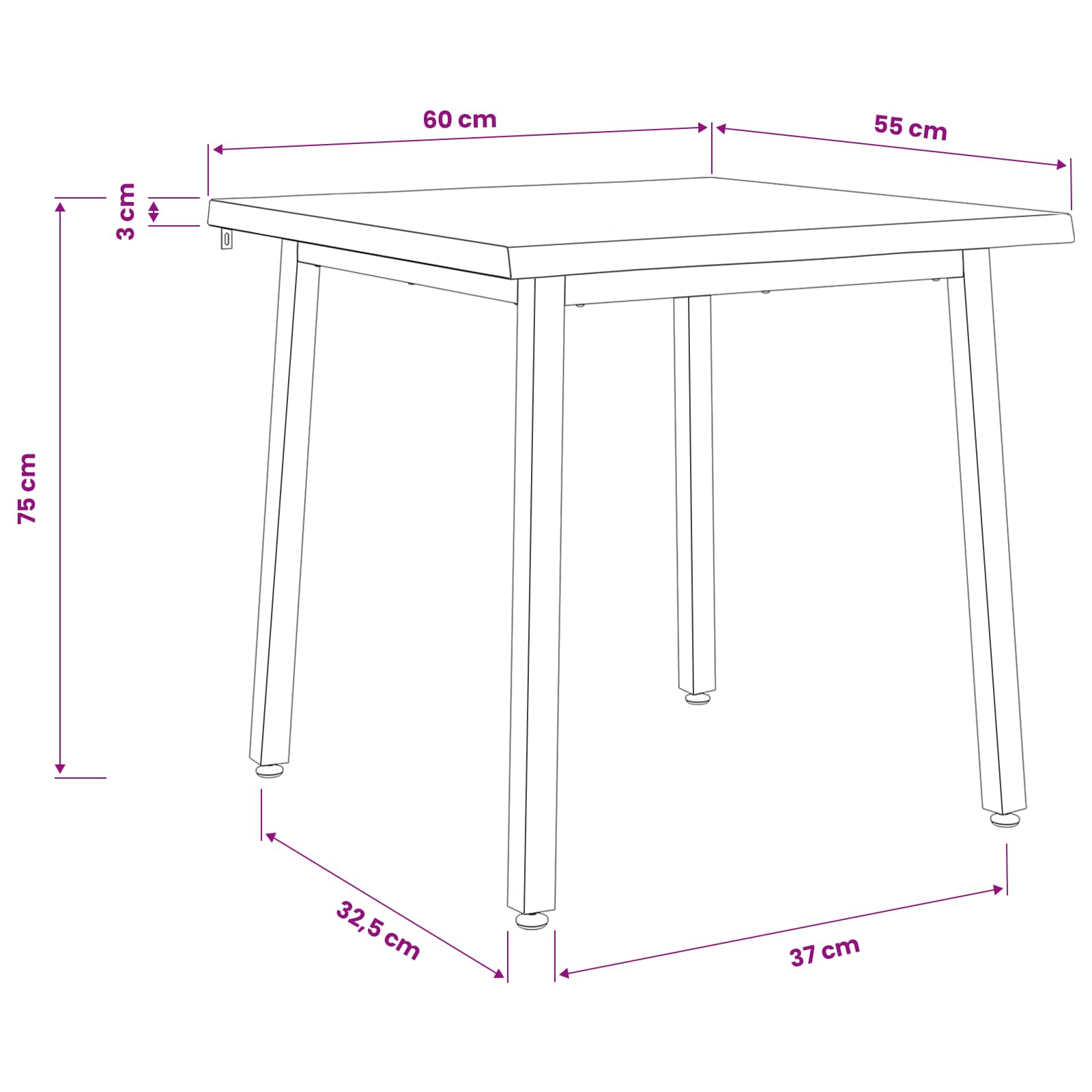 60 x 55 x 75 cm Solid Acacia Wood Natural and Black Rectangular