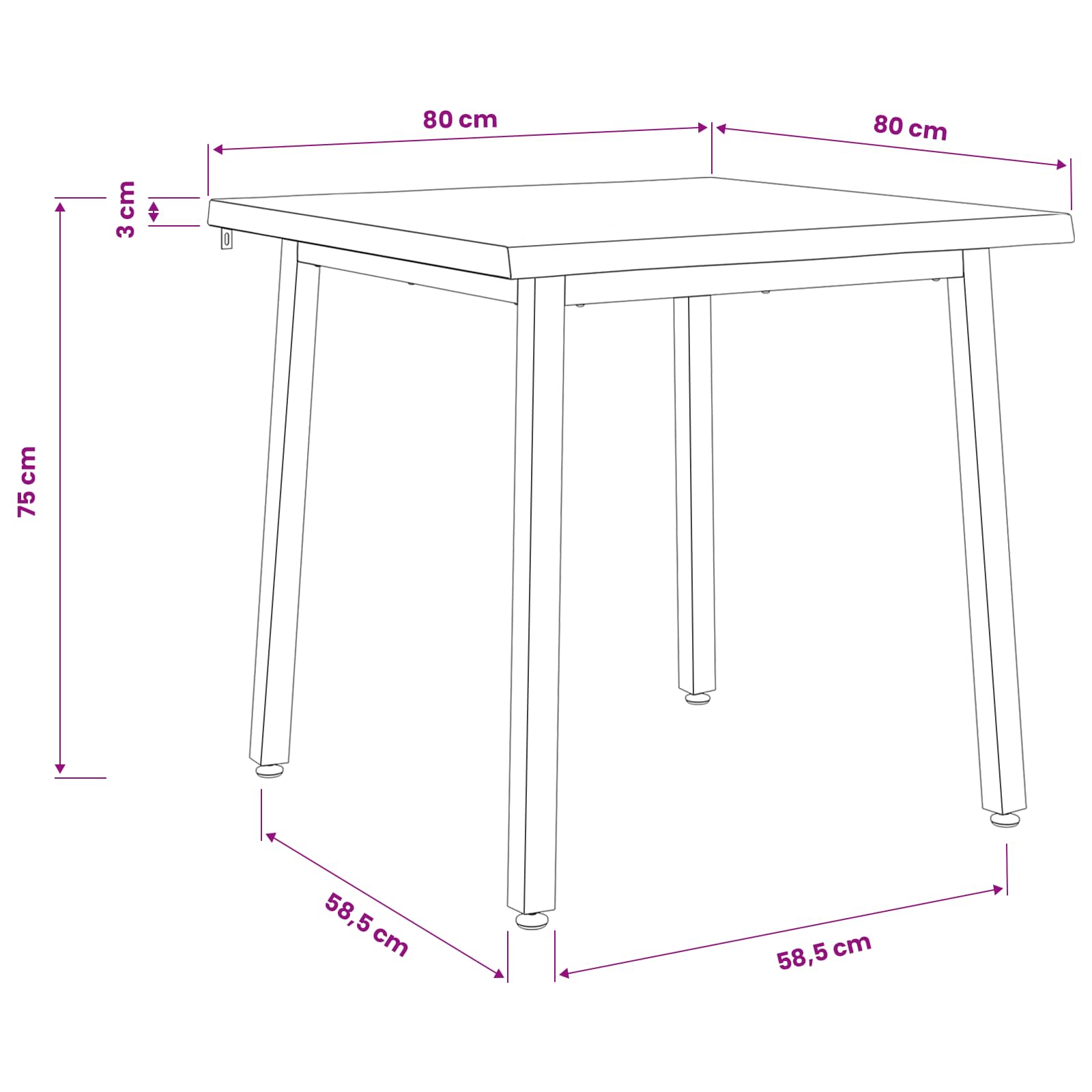 80 x 80 x 75 cm Solid Acacia Wood Natural and Black Square