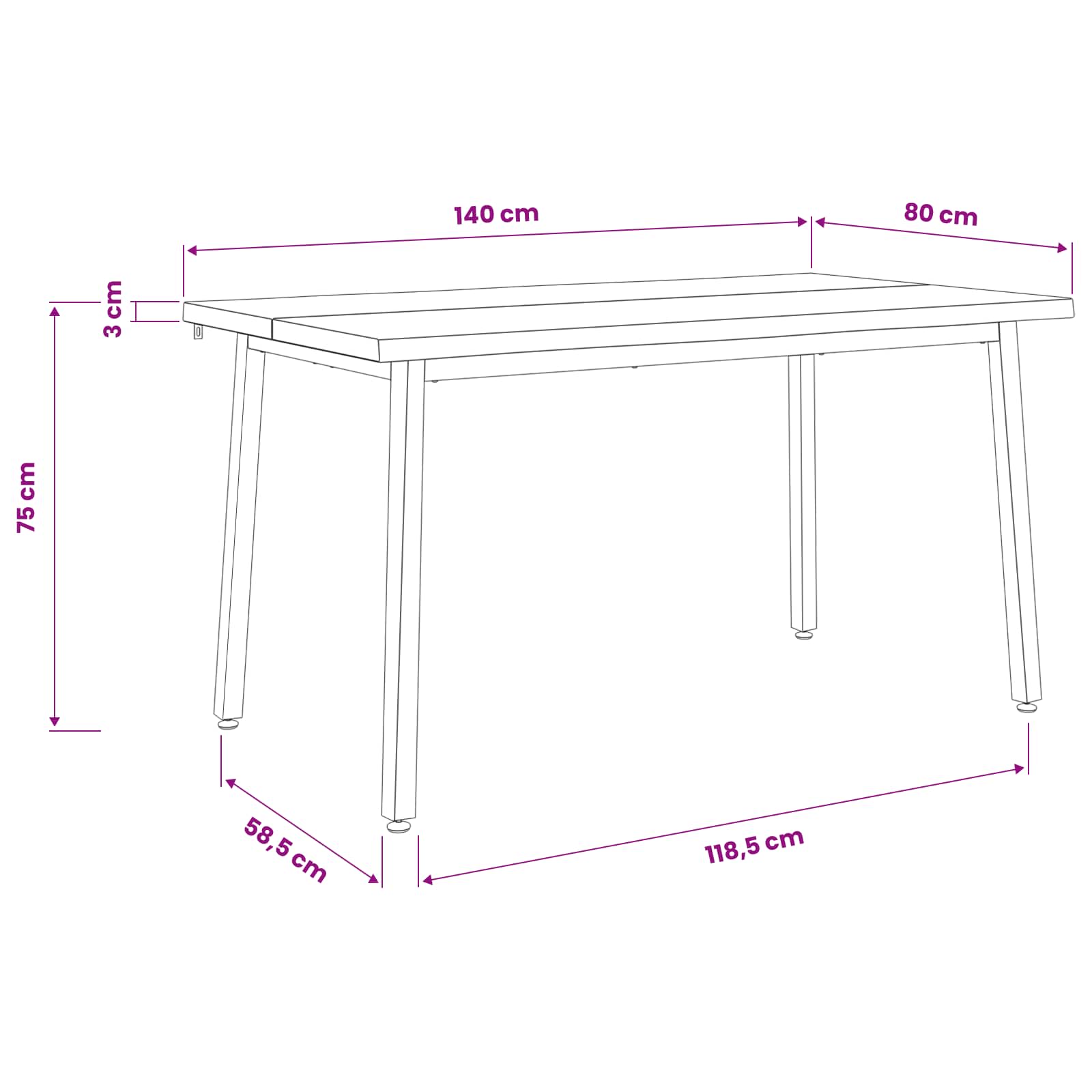 140 x 80 x 75 cm Solid Acacia Wood Natural and Black