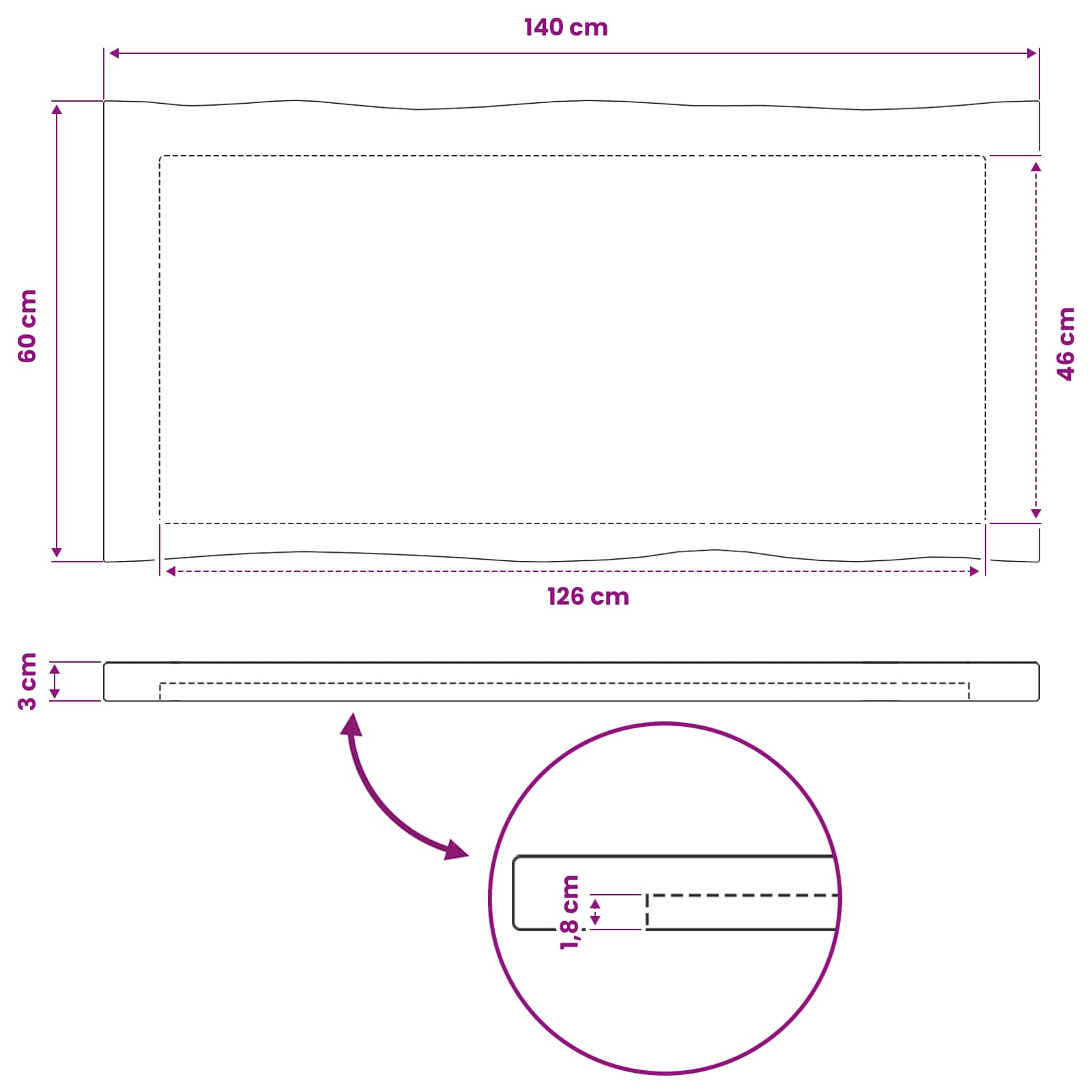 Rectangular Table Top 140 x 60 x 3.2 cm Rectangular