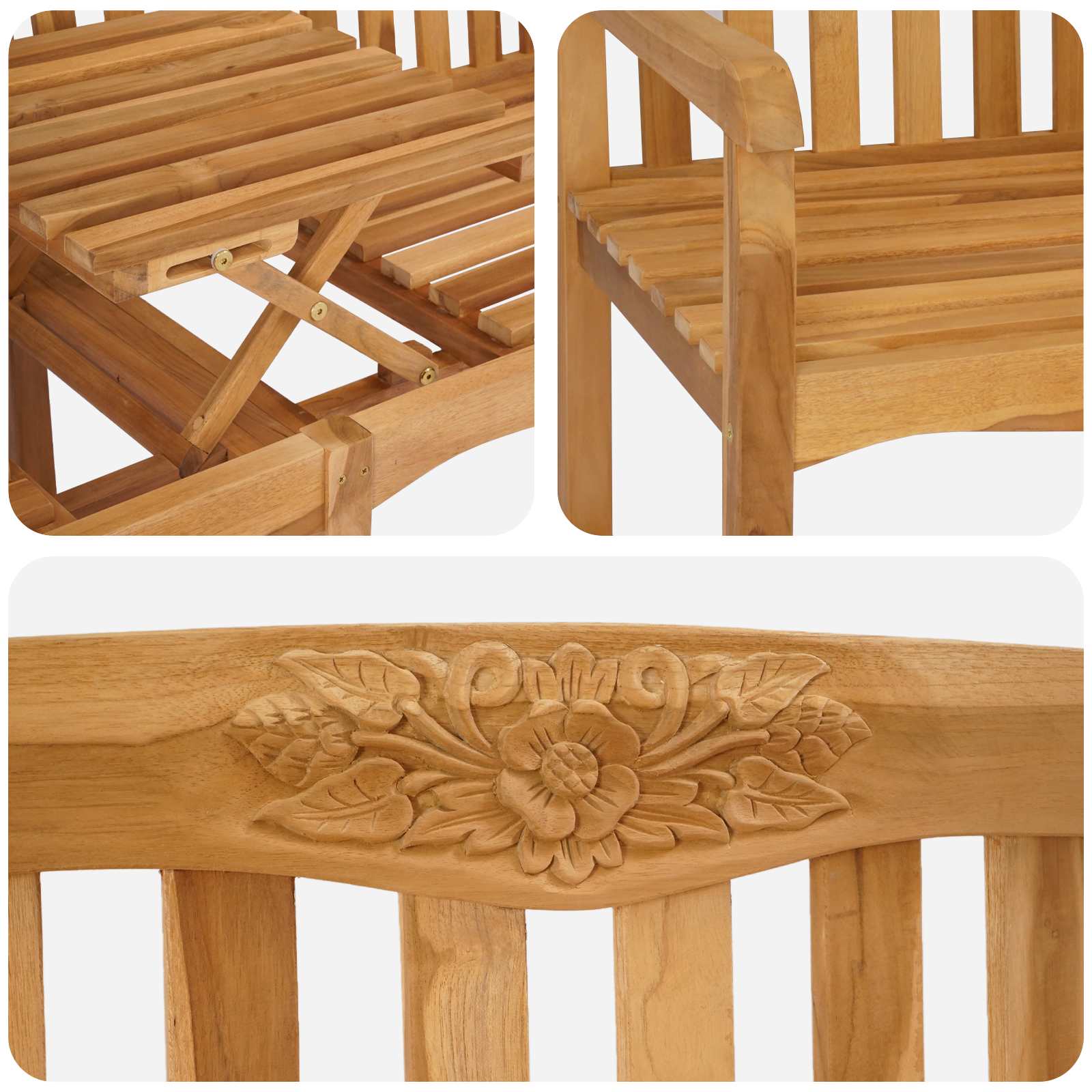Handcarved Rose Bench Natural 150.5 x 60 x 95 cm