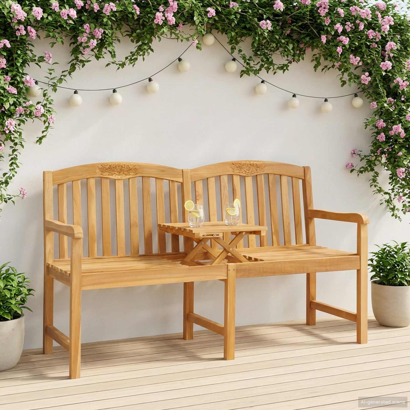 Handcarved Rose Bench Natural 150.5 x 60 x 95 cm