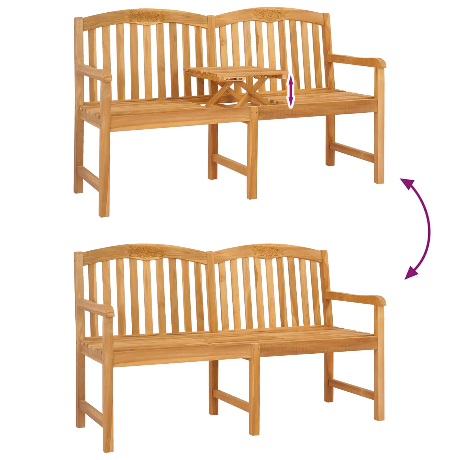 Handcarved Rose Bench Natural 150.5 x 60 x 95 cm
