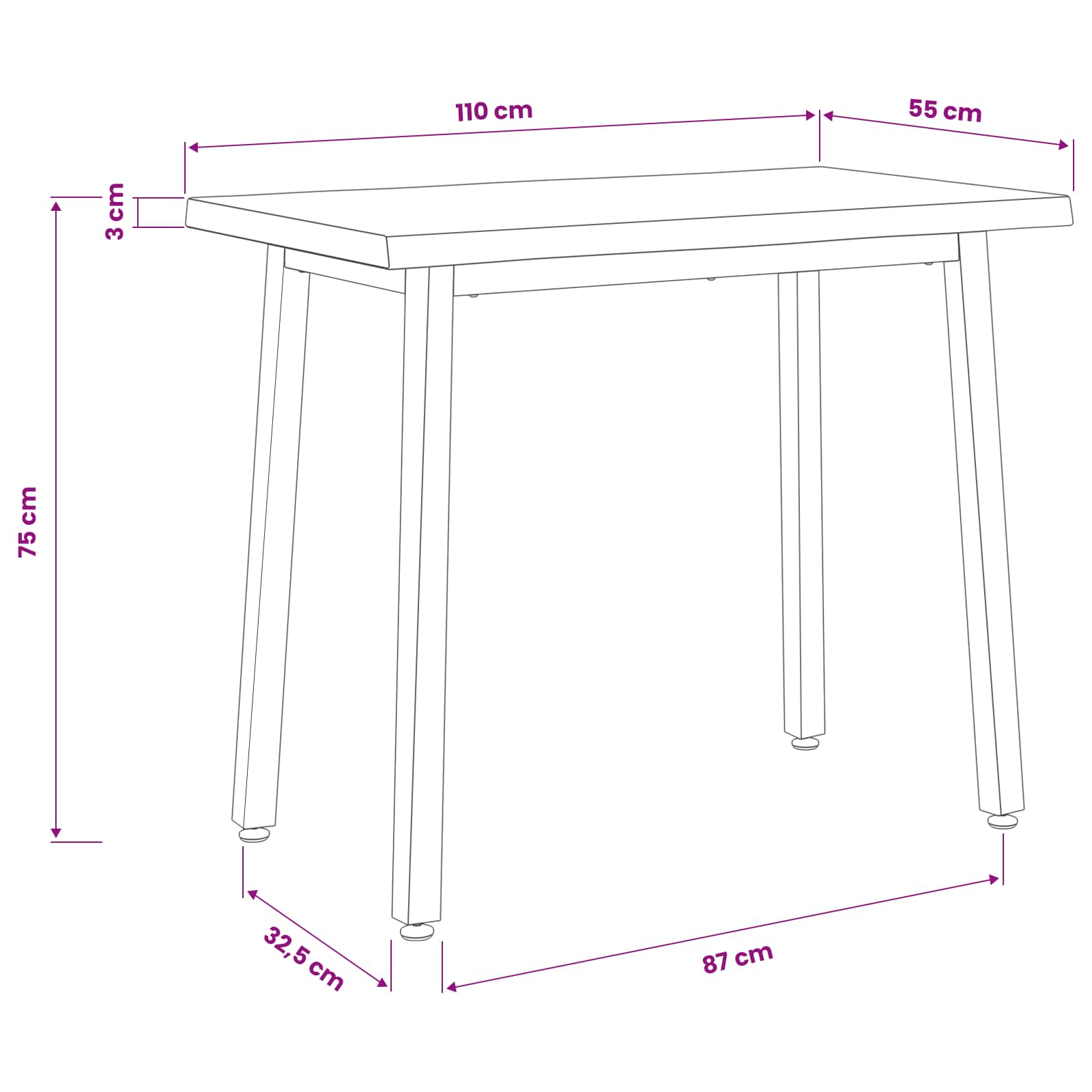 110 x 55 x 75 cm Solid Acacia Wood Natural and Black