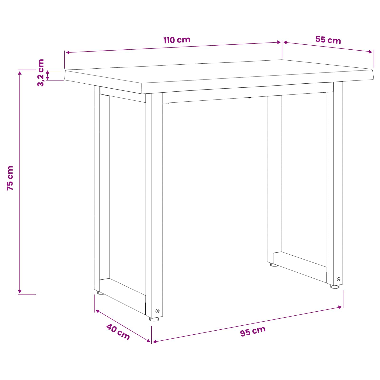 live edge dining table 110 x 55 x 75 cm Solid Acacia Wood
