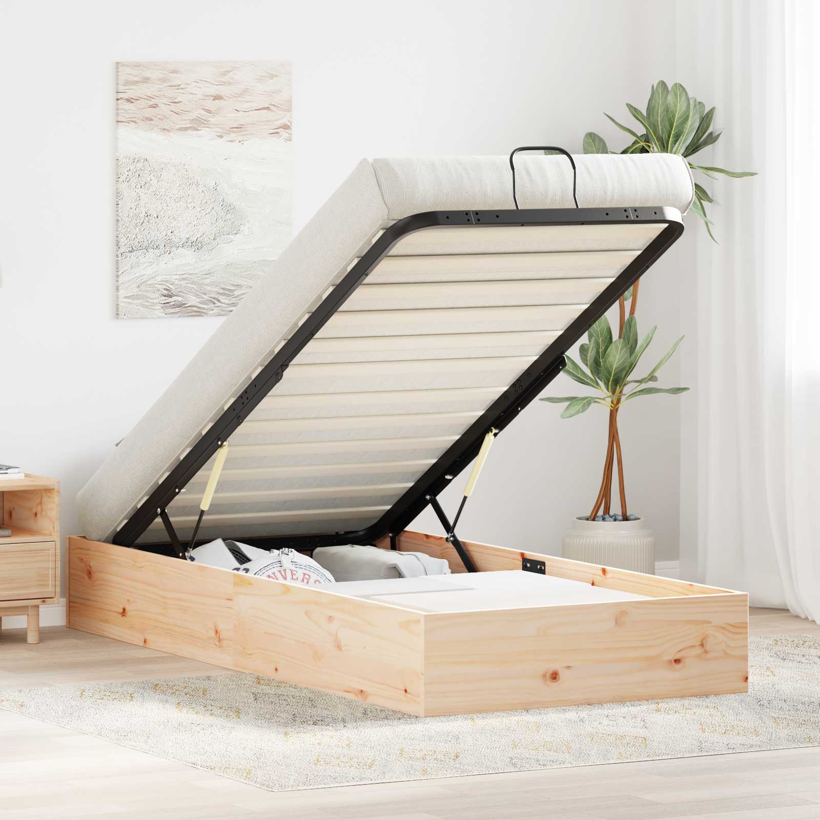 Ottoman Bed Frame with Storage Natural 90 x 190 cm