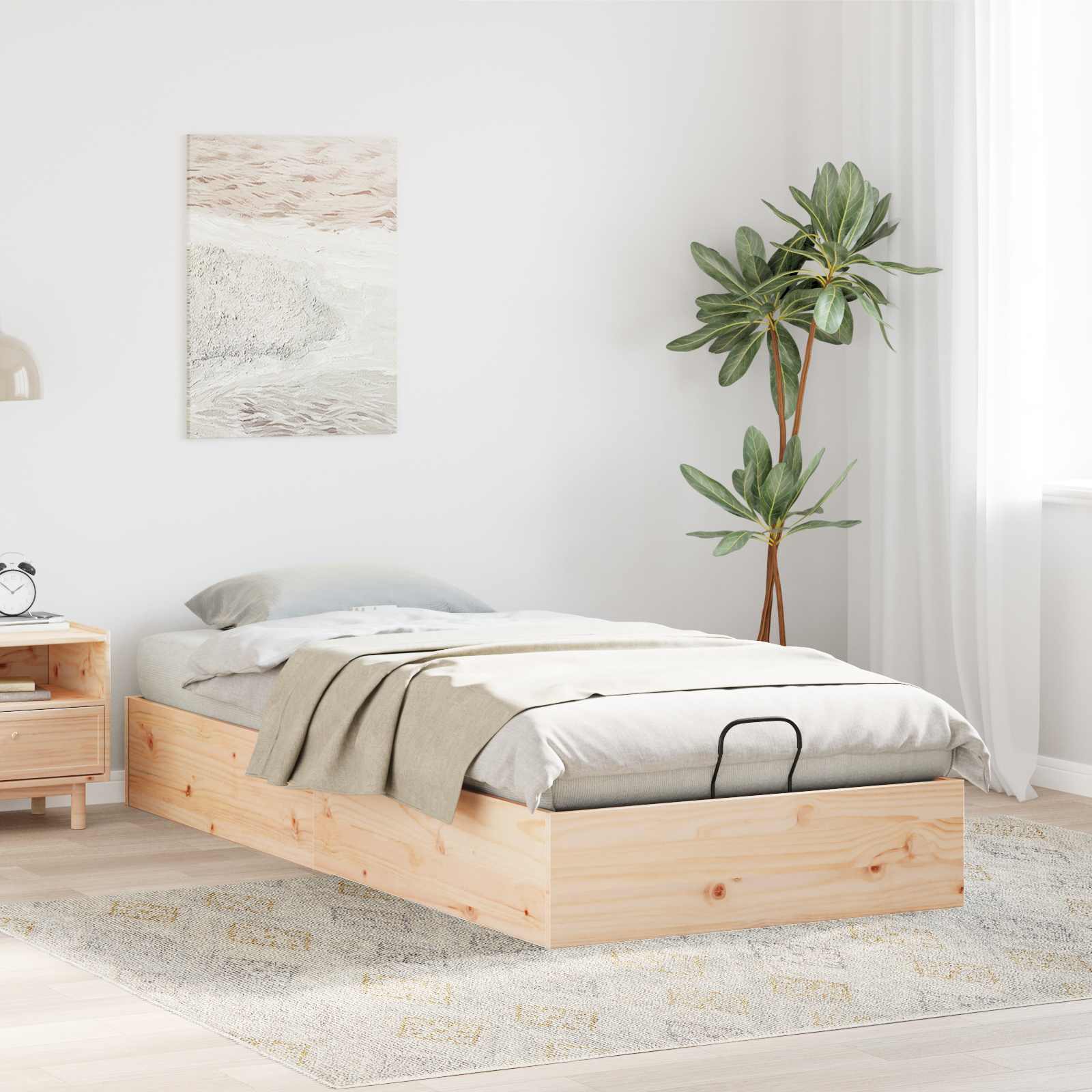 Ottoman Bed Frame with Storage Natural 90 x 190 cm