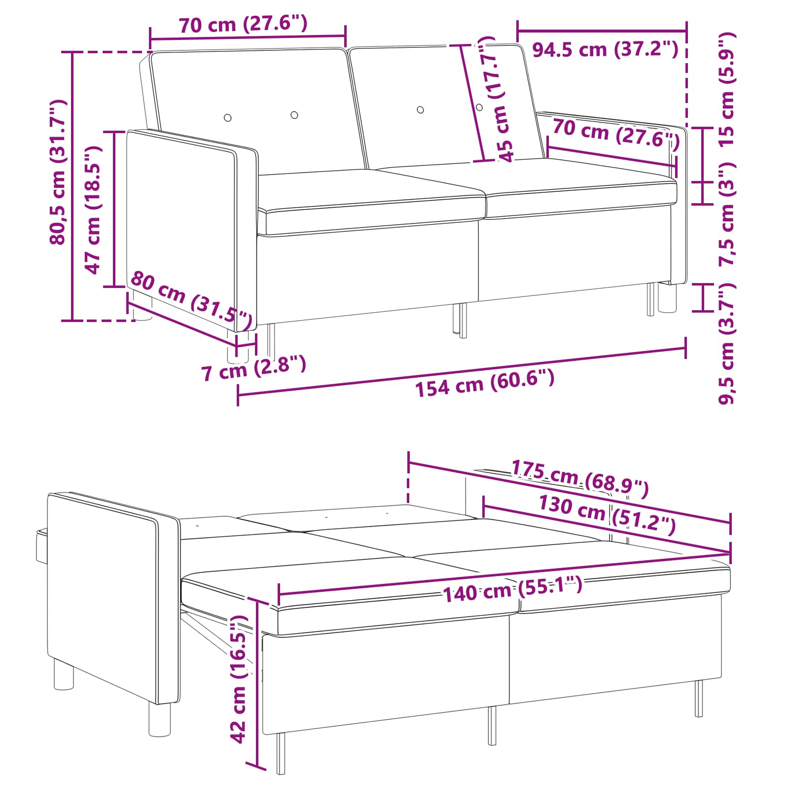 Sofa Bed Black Fabric
