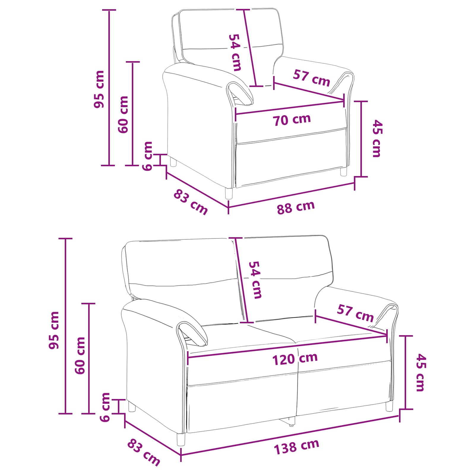 Sofa Set 2 pcs Dark Grey Fabric