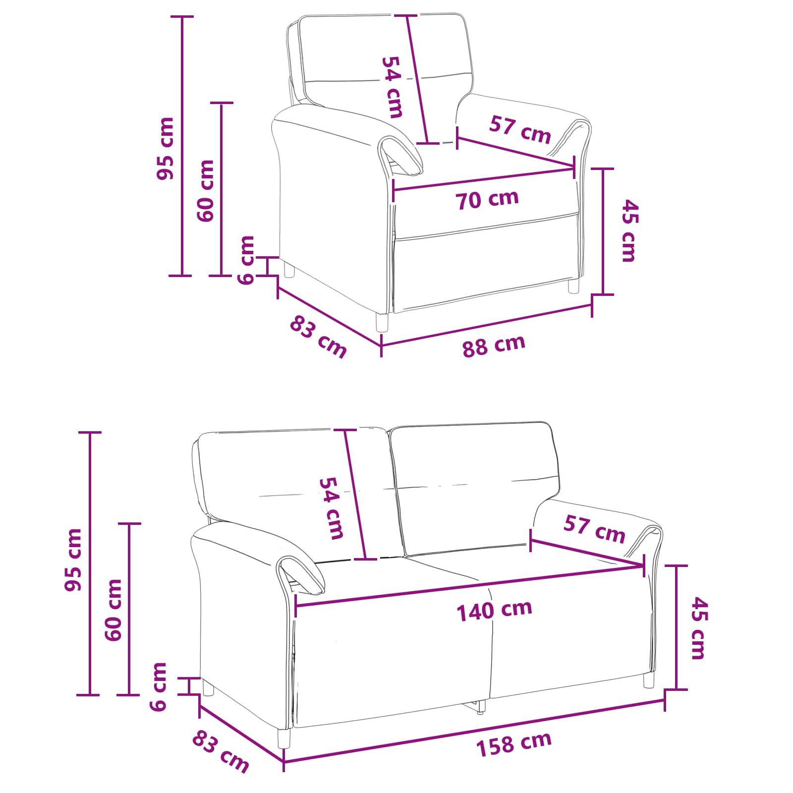 Sofa Set 2 pcs Dark Grey Fabric