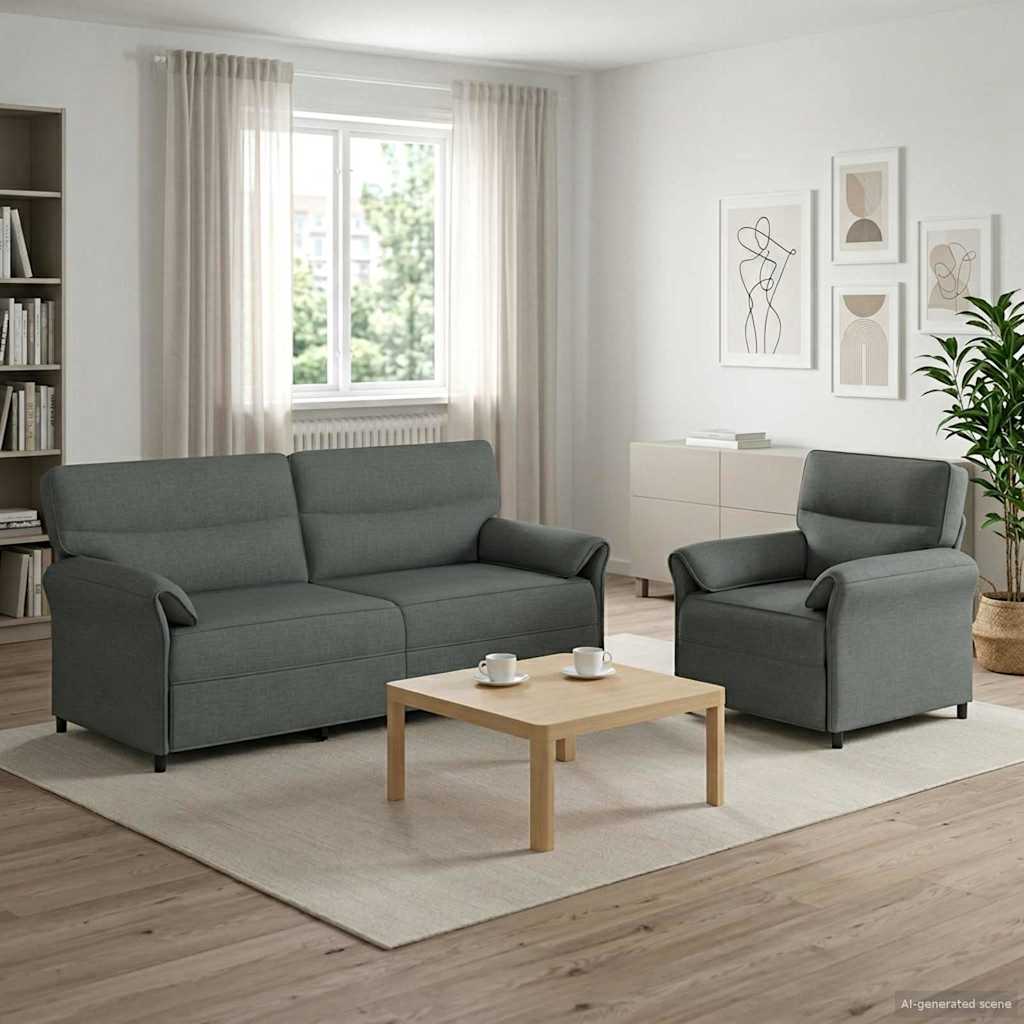 Sofa Set 2 pcs Dark Grey Fabric