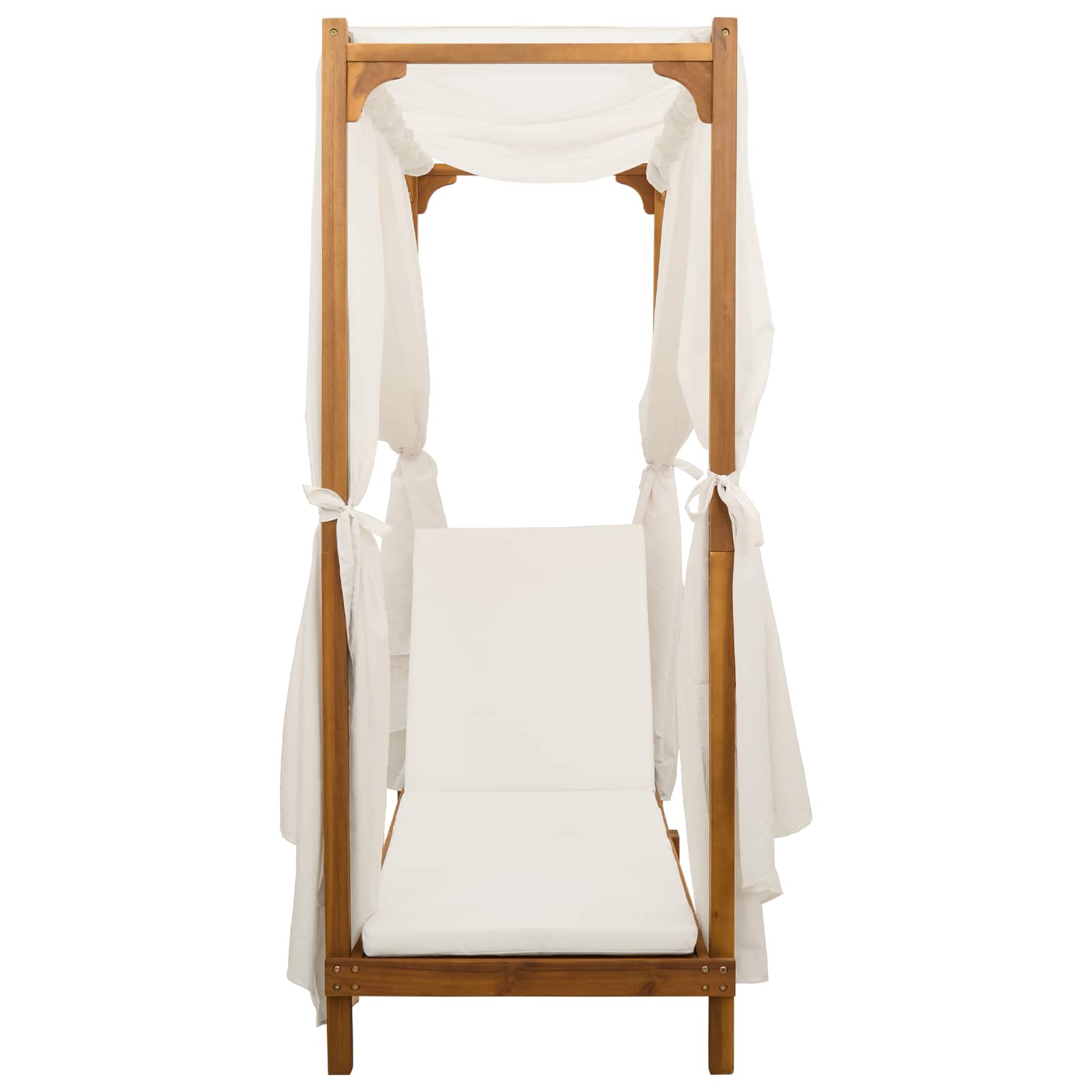 Single Sun Lounger with Canopy and Curtains Solid Acacia Wood