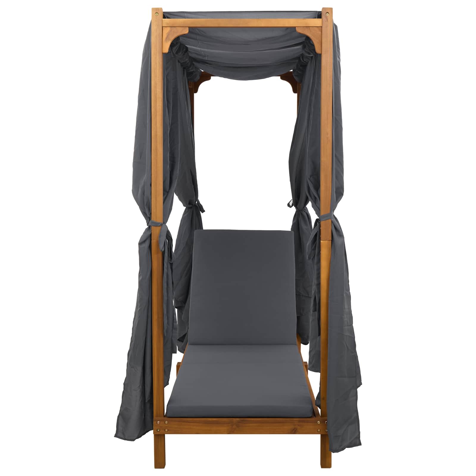 Single Sun Lounger with Canopy and Curtains Solid Acacia Wood