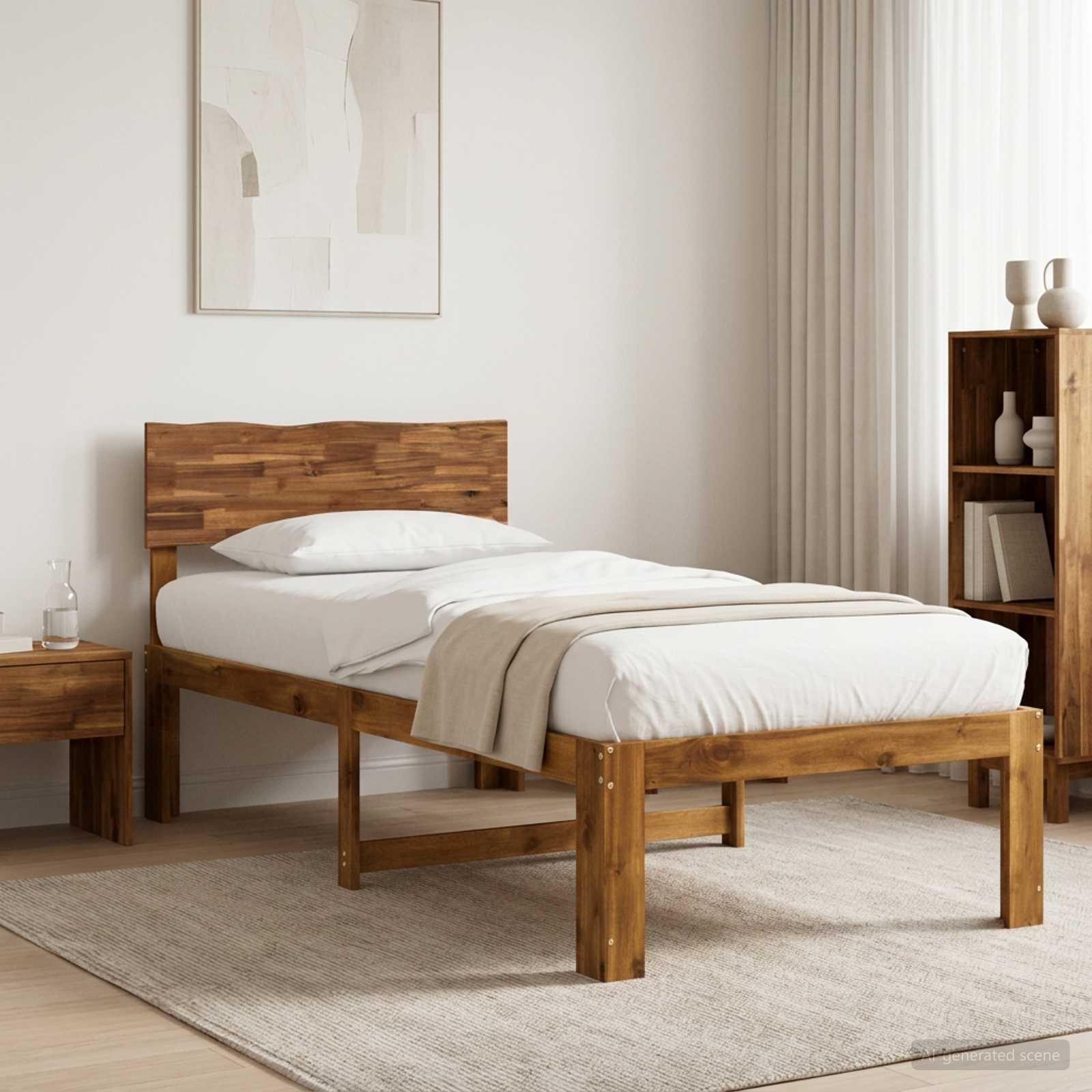 Single Bed Frame with Headboard ROSTOCK Natural 90 x 190 cm
