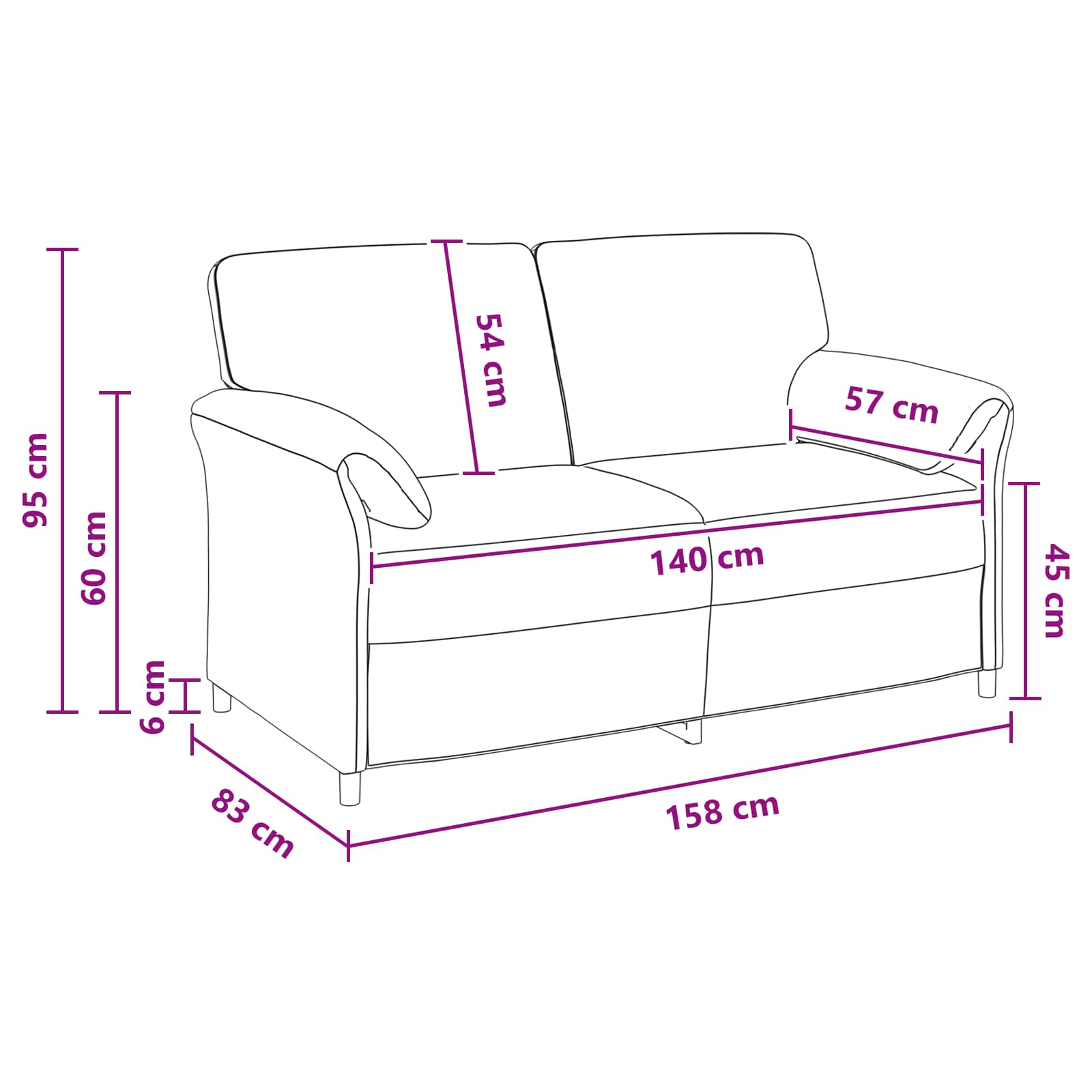 2-Seater Sofa Black 158 x 83 x 95 cm Velvet
