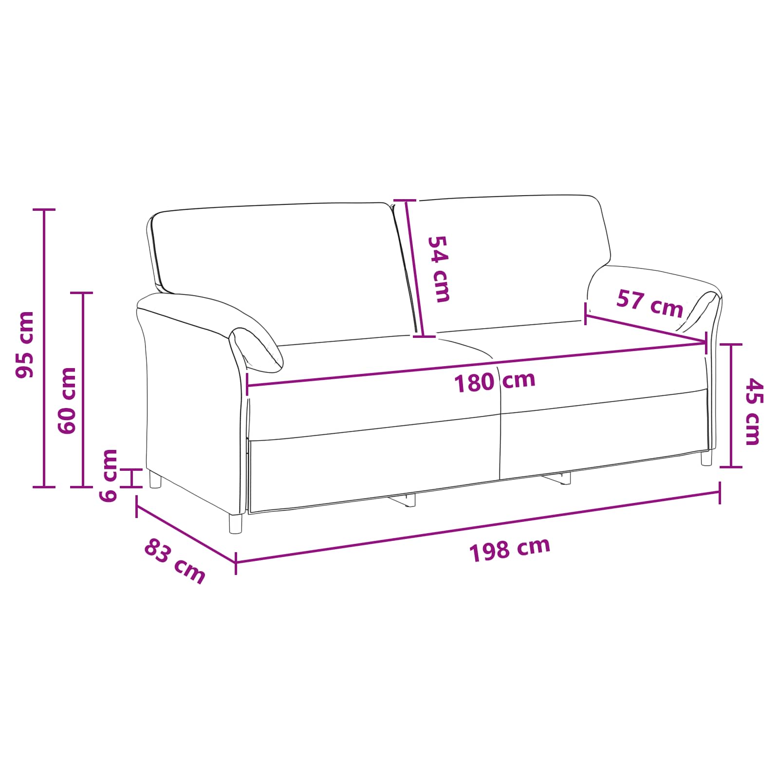3-Seater Sofa Black 198 x 83 x 95 cm Velvet