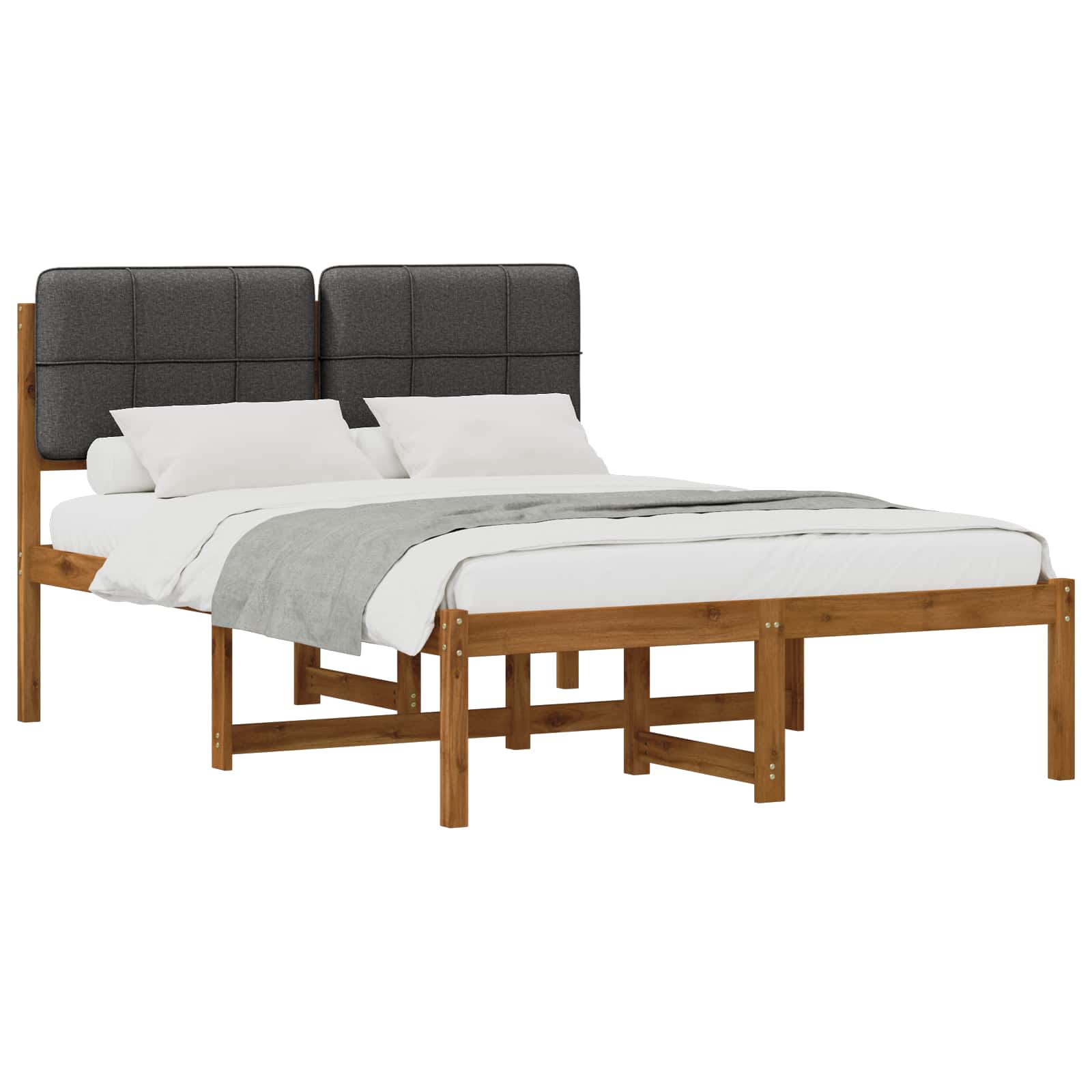 Bed Frame with Upholstered Headboard Natural and Dark Grey