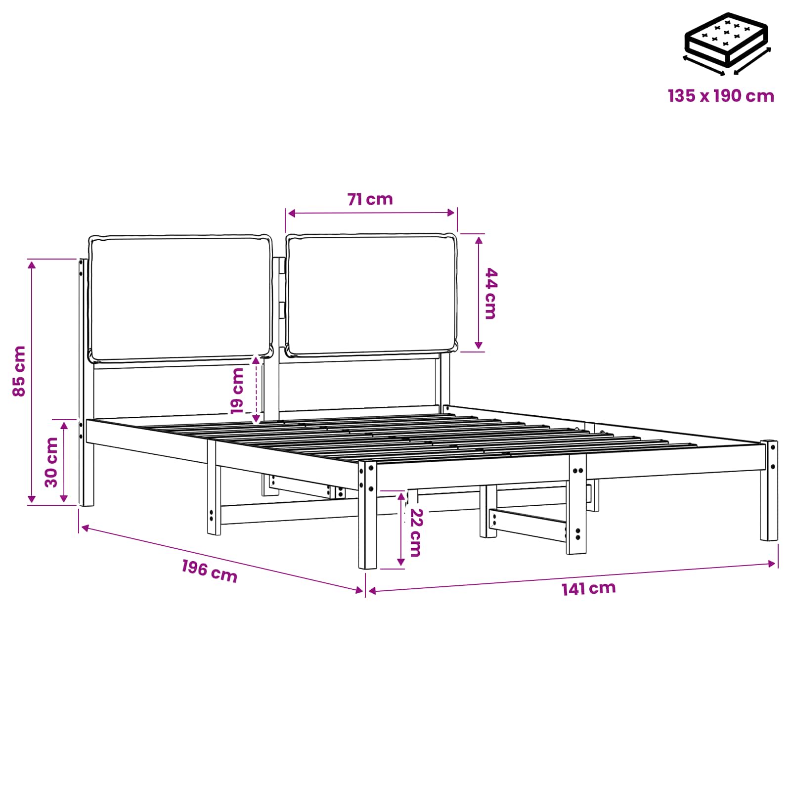 Bed Frame with Upholstered Headboard Natural and Dark Grey