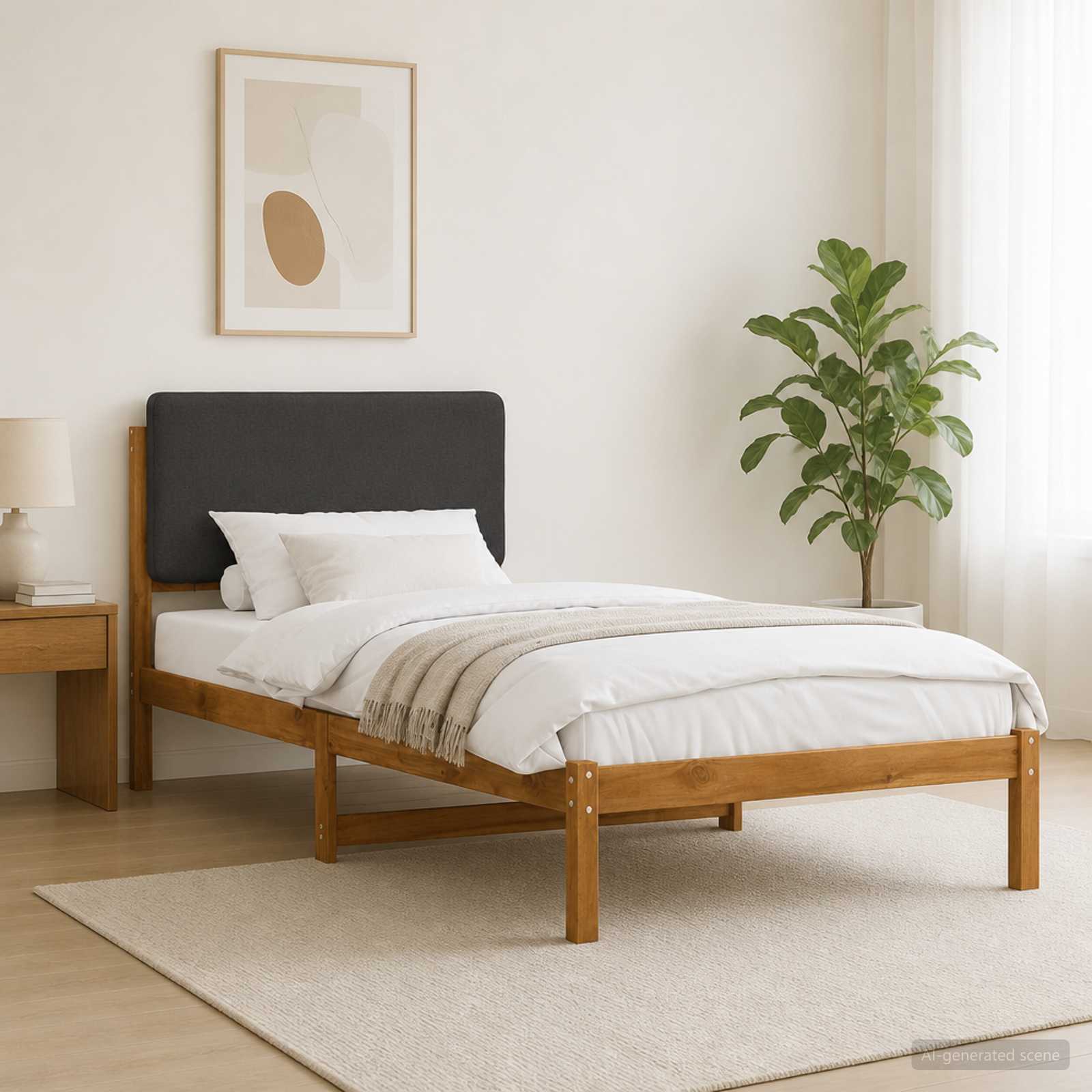 Bed Frame with Upholstered Headboard Natural and Dark Grey