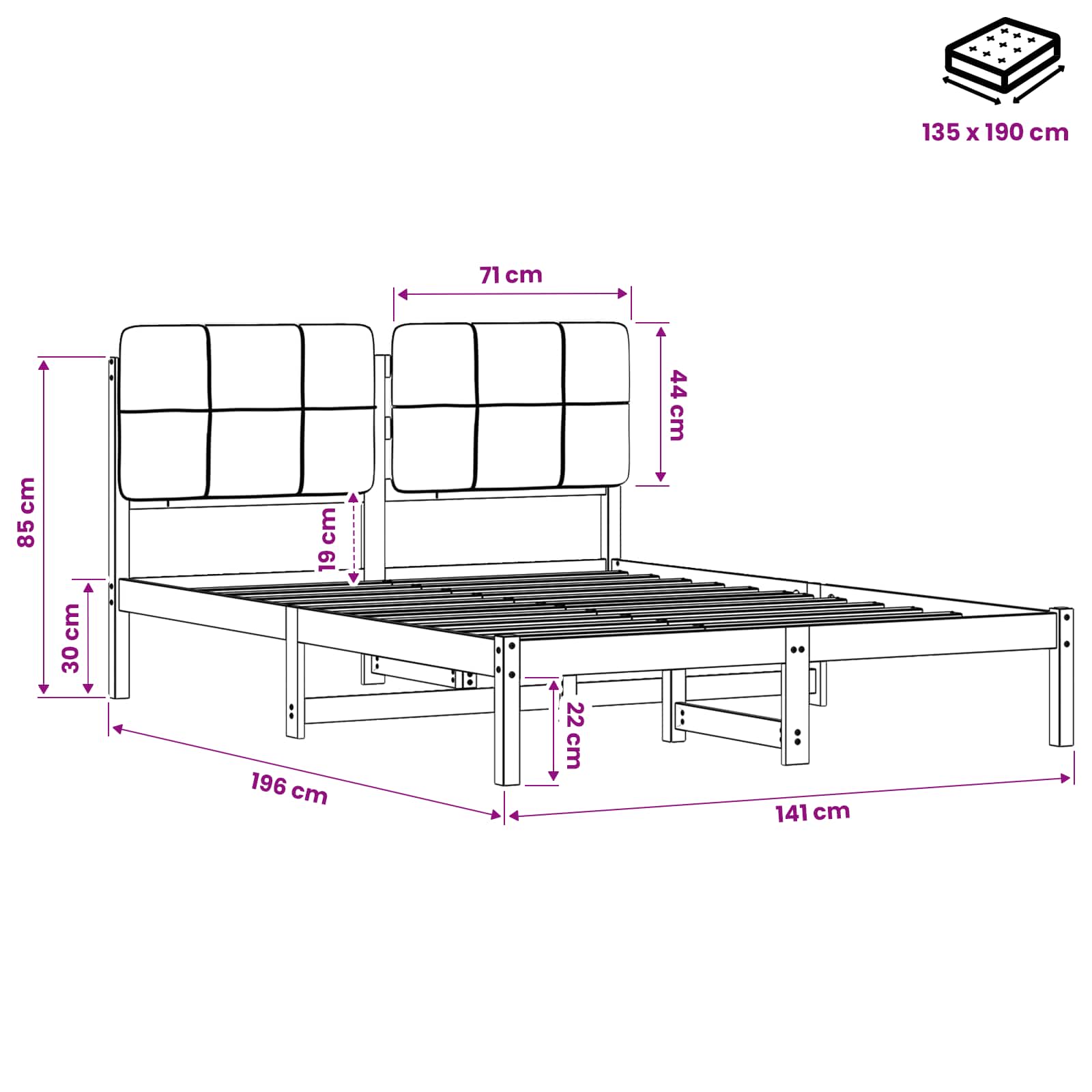 Bed Frame with Upholstered Headboard Natural and Dark Grey