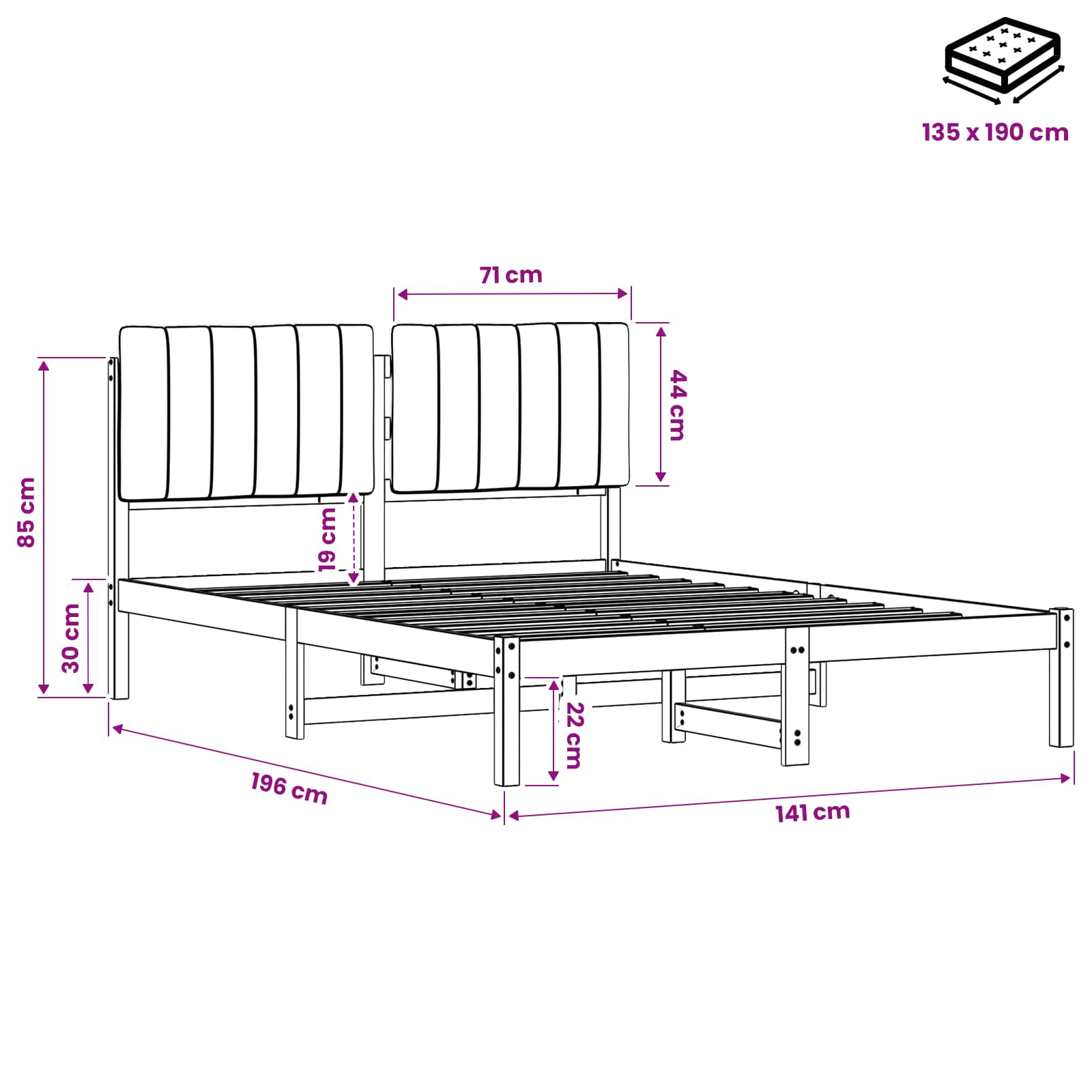 Bed Frame with Upholstered Headboard Natural and Dark Grey