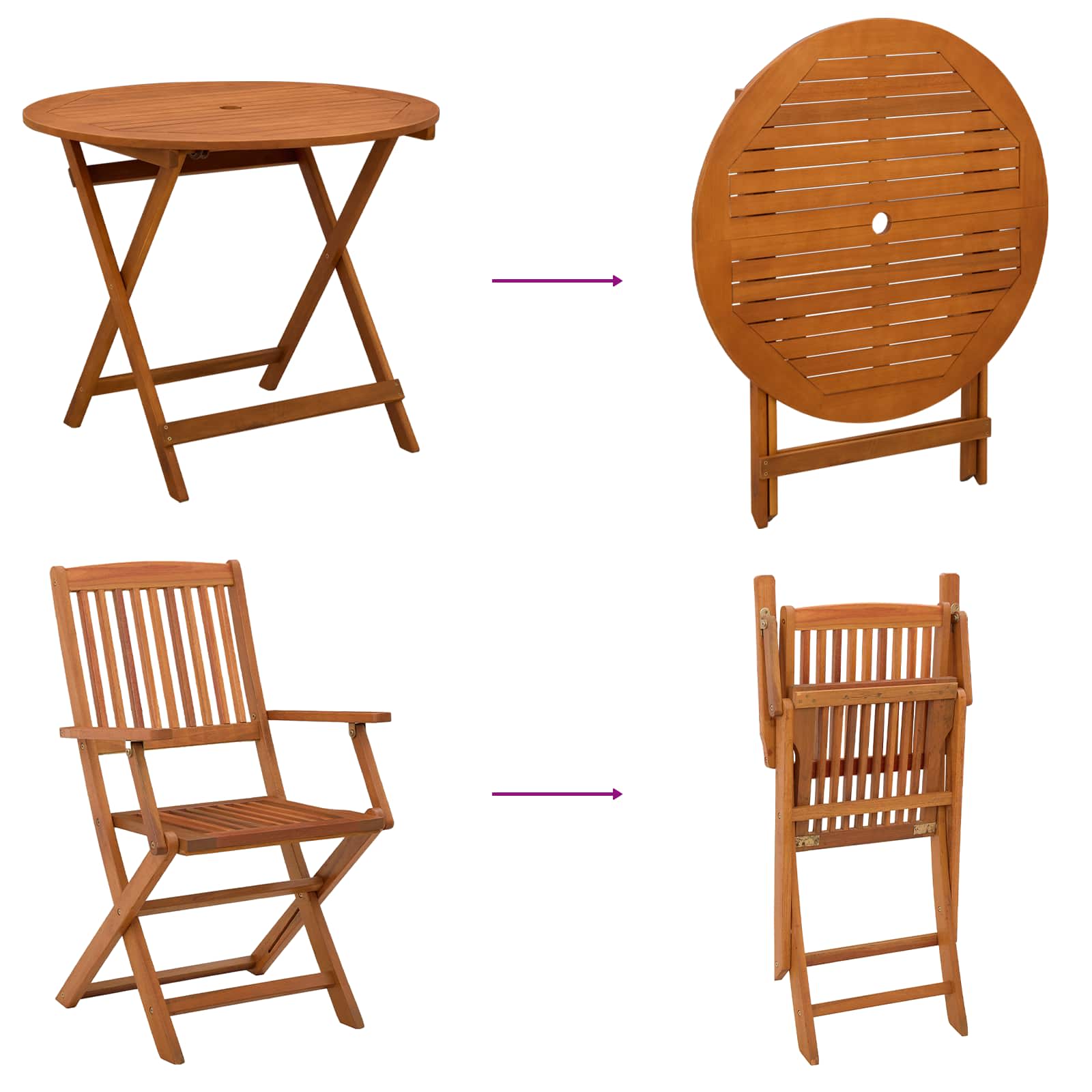 Outdoor Furniture Set 5 pcs Natural Solid Eucalyptus Wood