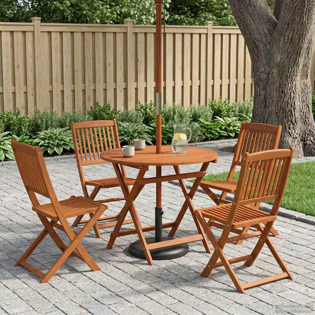 Outdoor Furniture Set 5 pcs Natural Solid Eucalyptus Wood