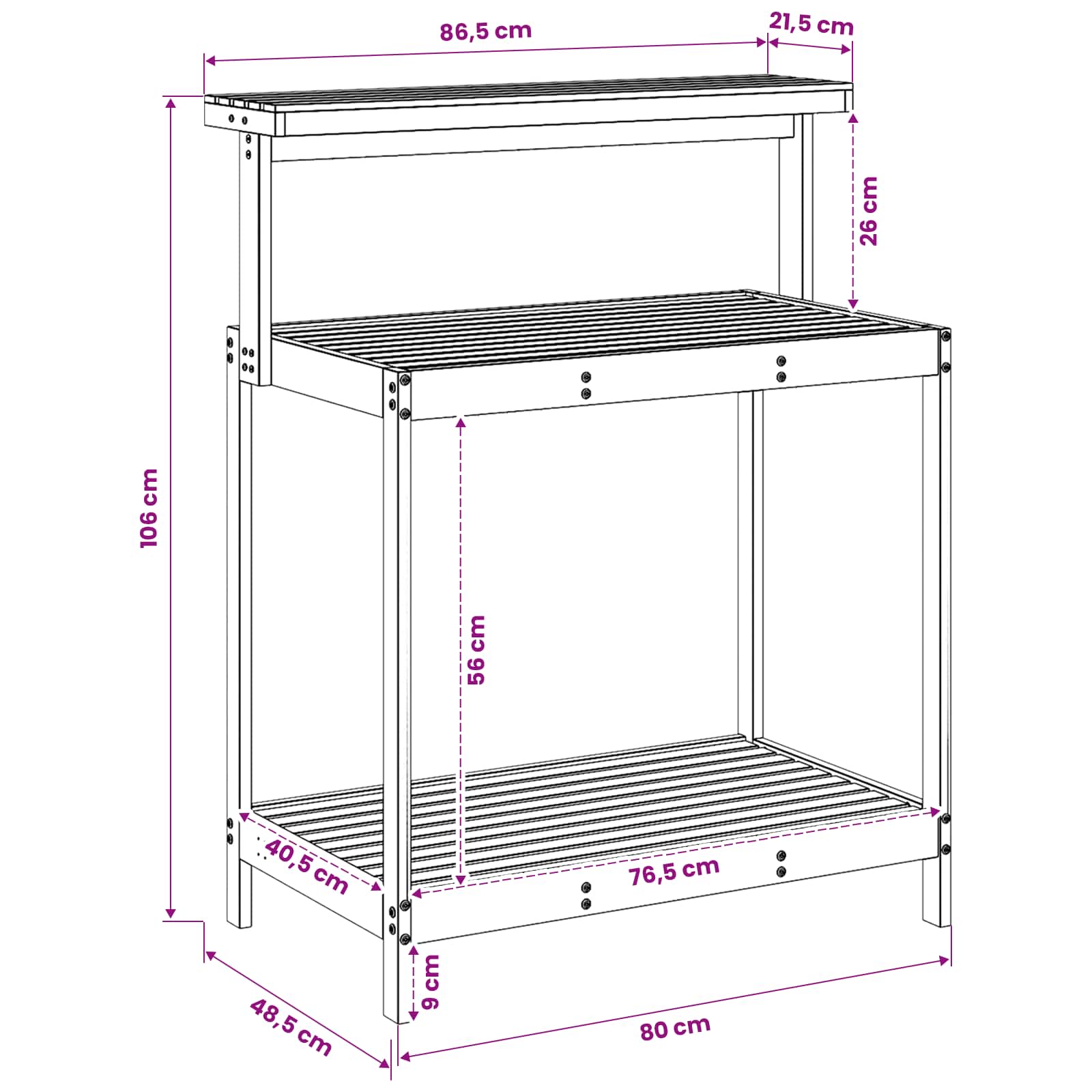 Outdoor Potting Bench 86.5 x 48.5 x 106 cm Solid Acacia Wood