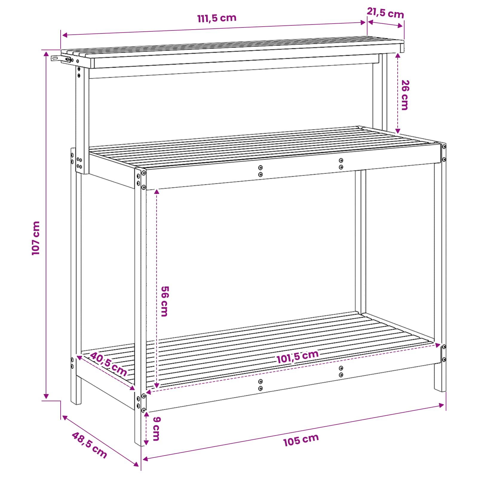 Outdoor Potting Bench 111.5 x 48.5 x 107 cm Solid Acacia Wood