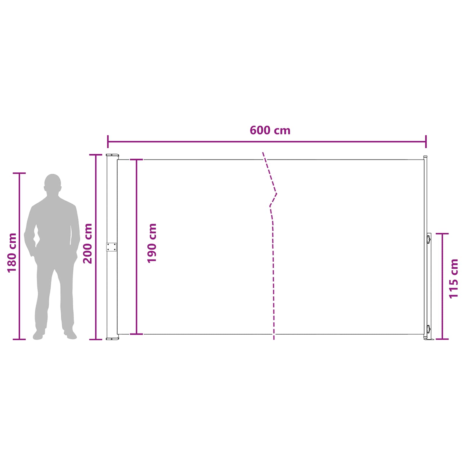 Retractable Side Awning Anthracite 600 x 200 cm Polyester