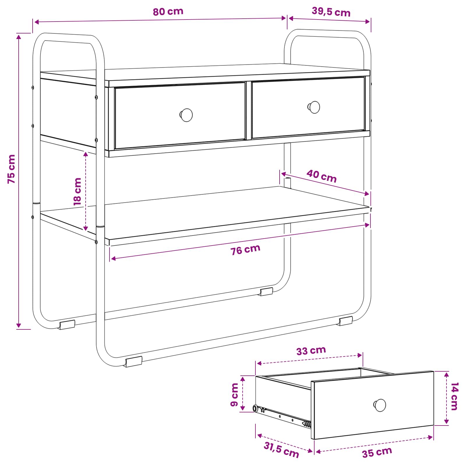 Console Table Black Oak 80 x 40 x 75 cm Engineered Wood