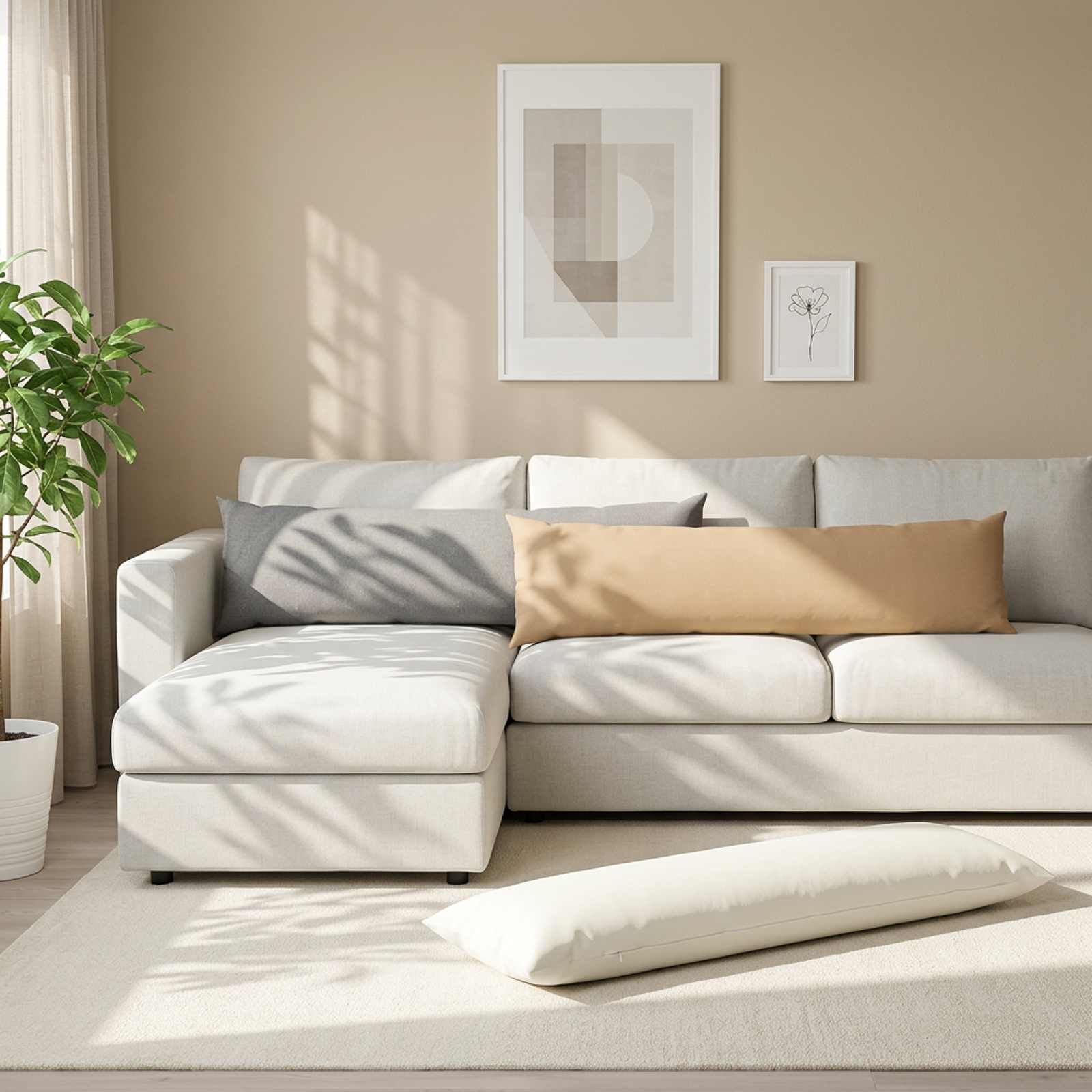 Throw Pillow HEERLEN Cream 40 x 145 cm Fabric