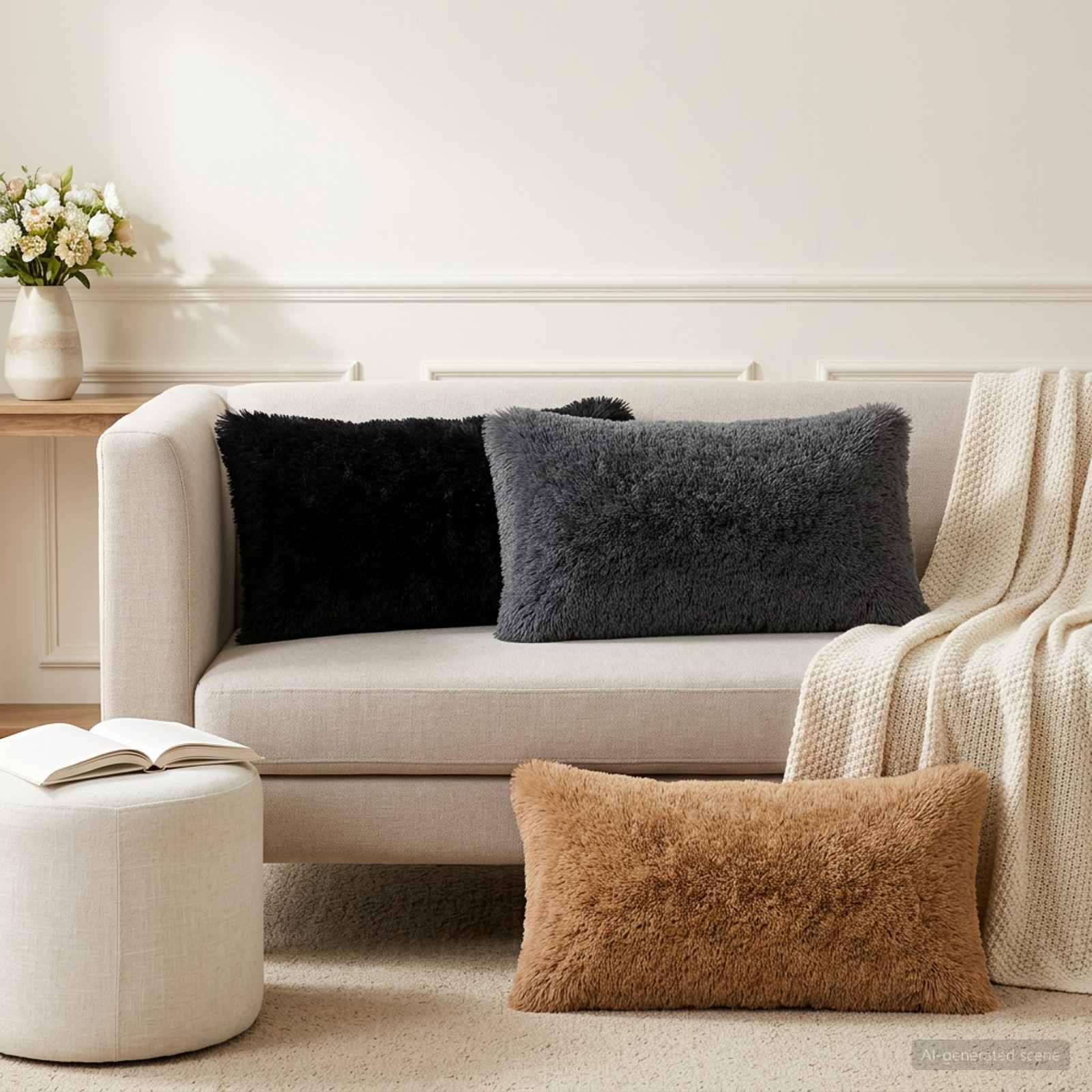 Cushion with Pillow HEERLEN 2 pcs Black PV Fleece