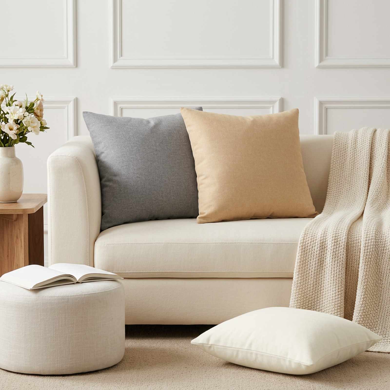 Cushion with Pillow HEERLEN 2 pcs Cloud Grey Fabric