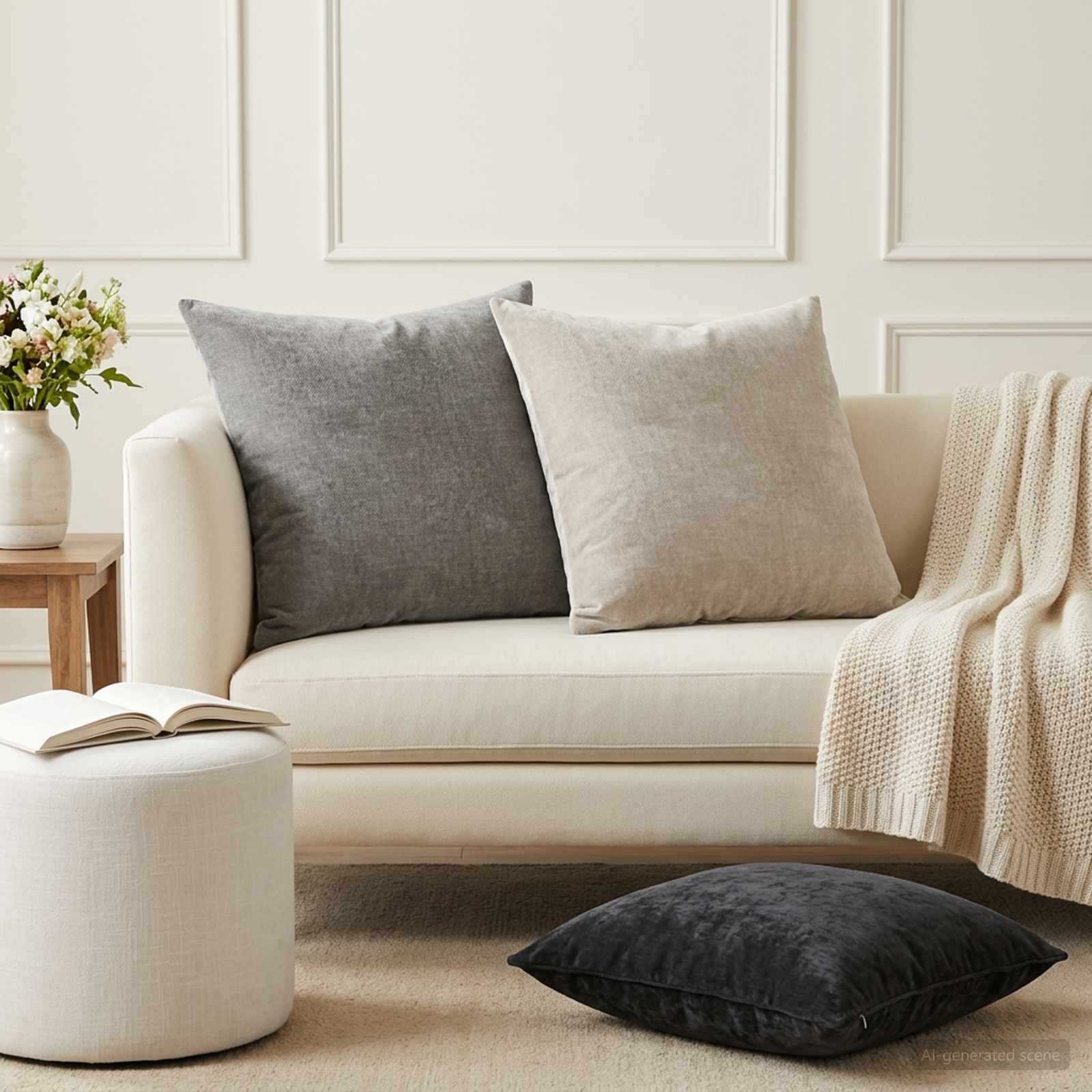 Cushion 2 pcs HEERLEN Light Grey 55 x 55 cm Chenille Fabric