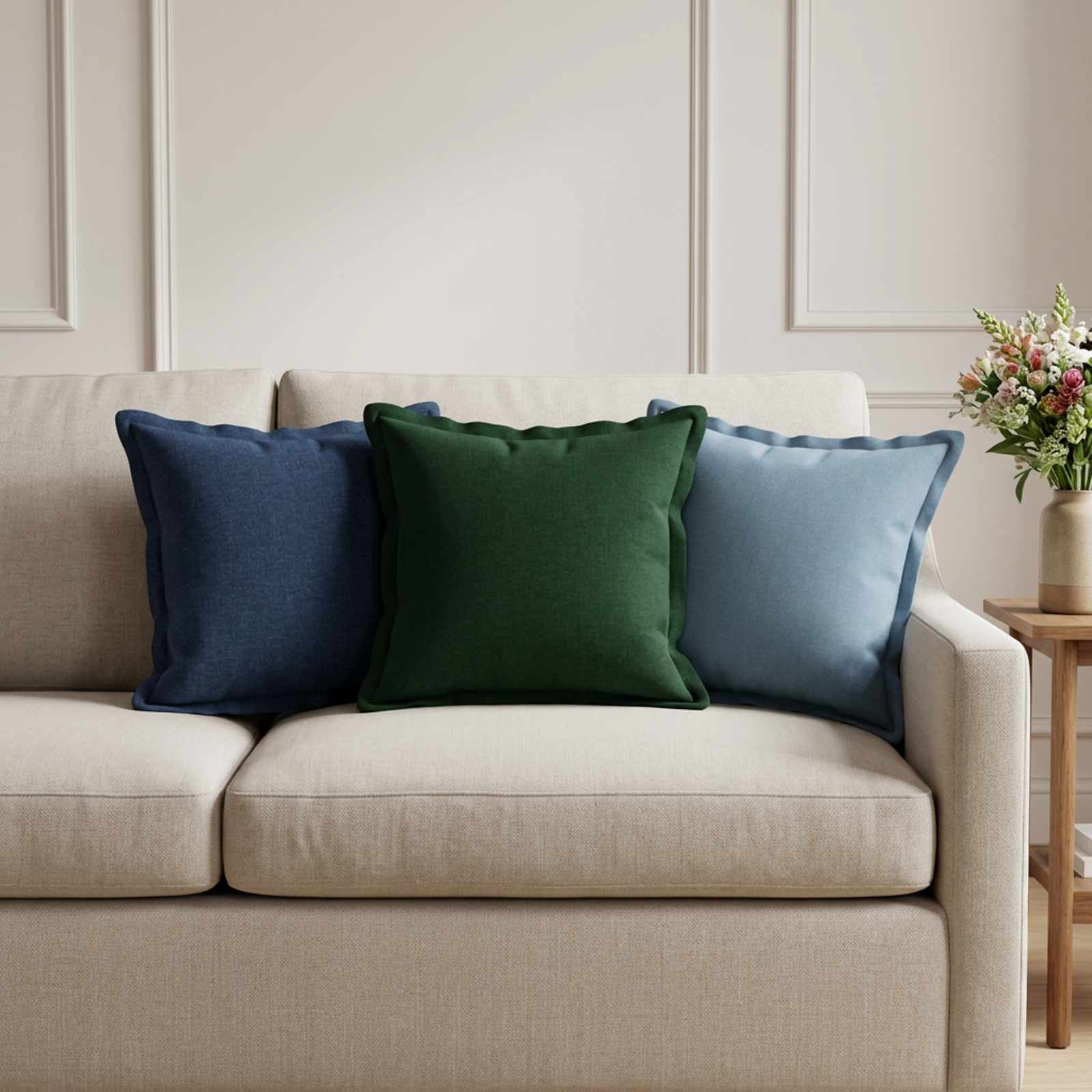 Cushion 2 pcs HOUTEN Dark Green 40 x 40 cm Faux Linen