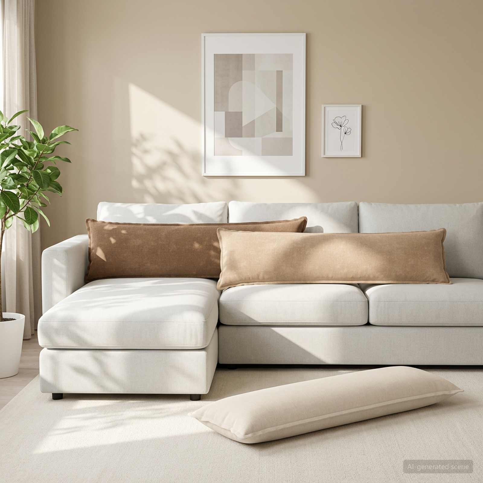 Cushion with Pillow HOUTEN 2 pcs Cream Chenille Fabric