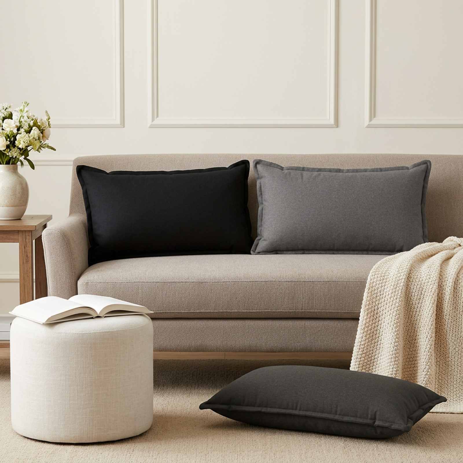 Cushion 2 pcs HOUTEN Light Grey 40 x 70 cm Faux Linen