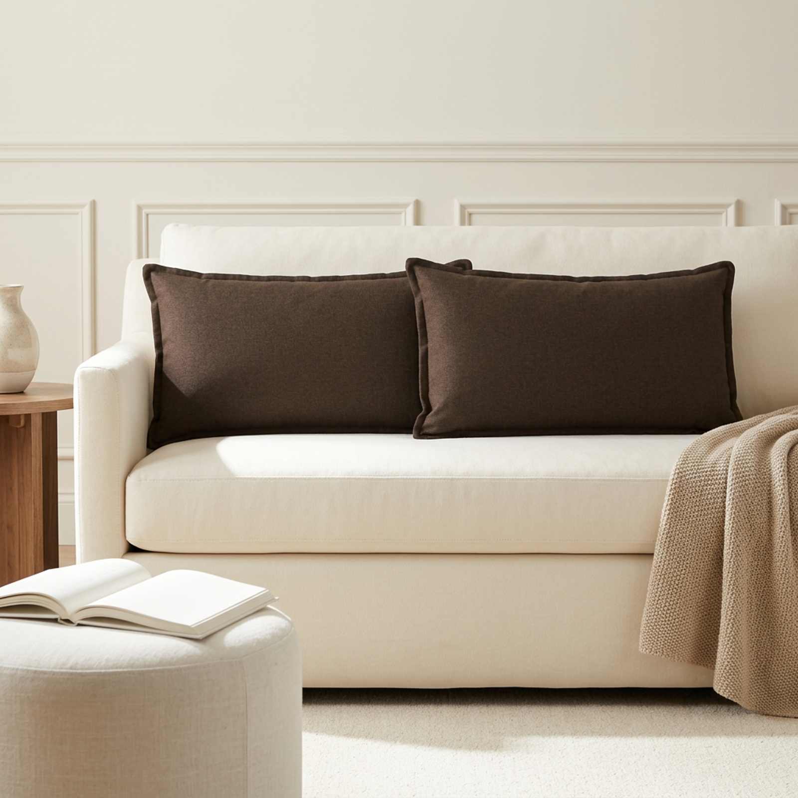 Cushion with Pillow HOUTEN 2 pcs Taupe Faux Linen